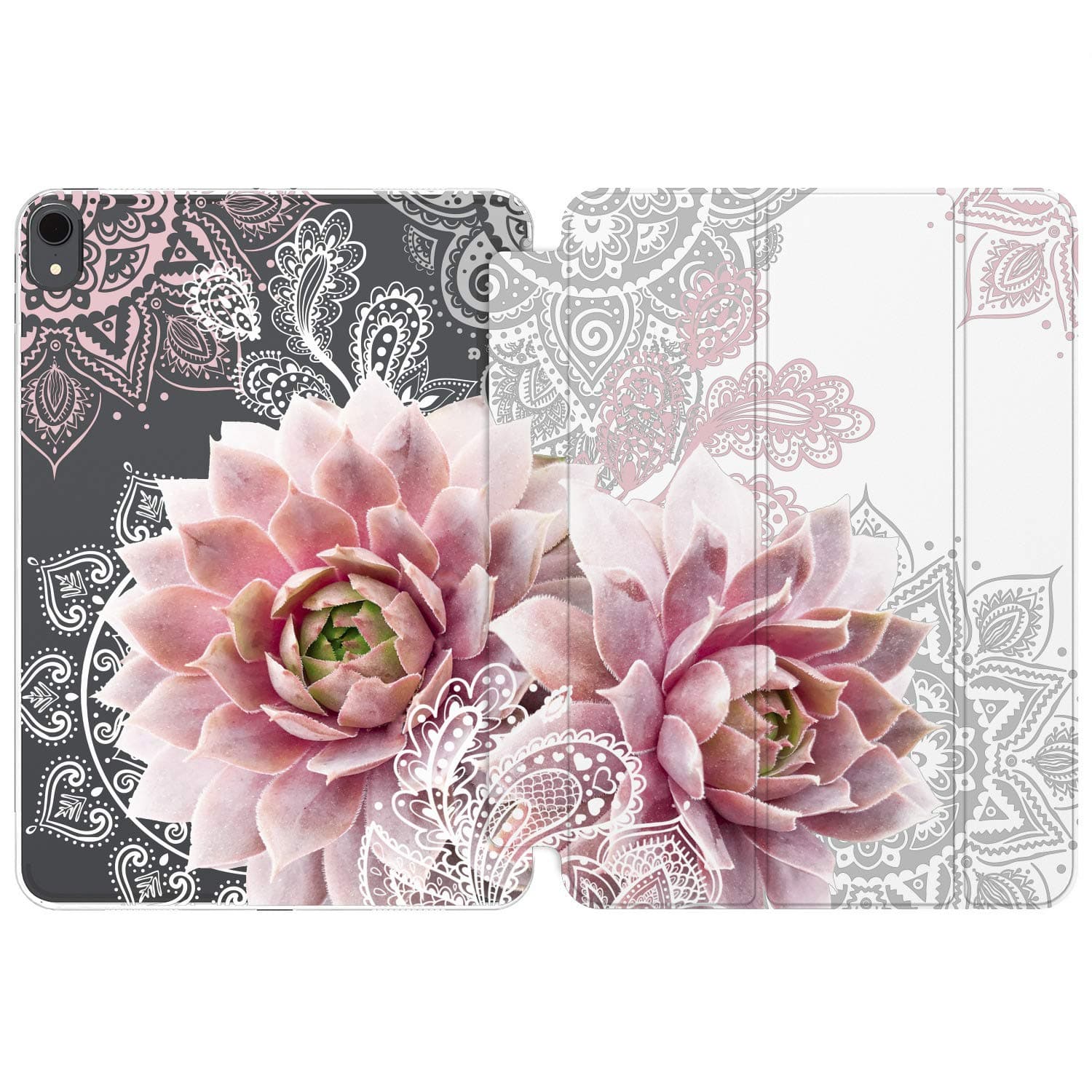Case for iPad Pro 13 M4 Air M2 11 2024 4th 10.9 2022 10.2 12.9 10.5 9.7 Mini 6 5 4 3 2 1 Print Floral Paisley White Design Boho Closure Flowers Succulent Pink Magnetic Stand Lace Girls