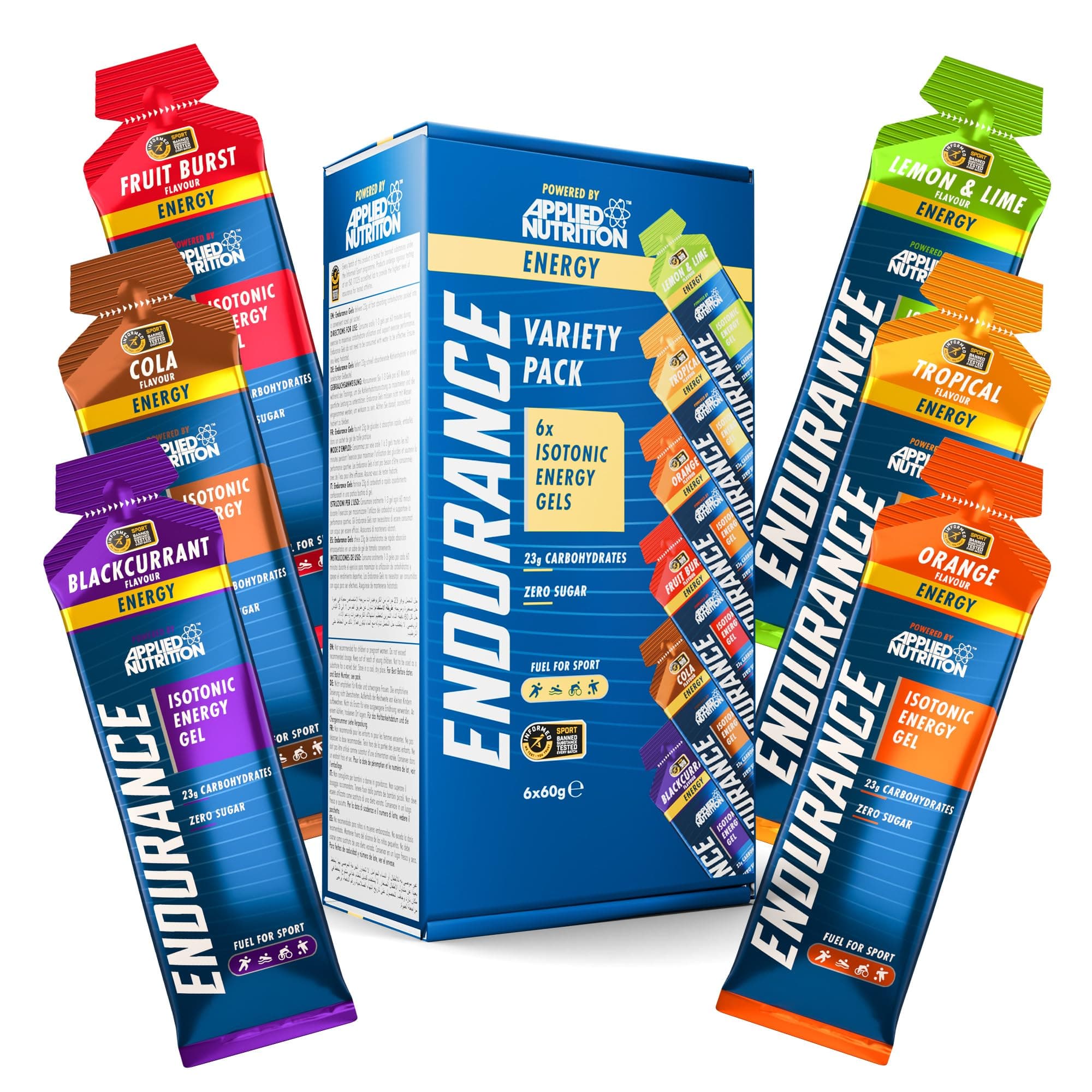 ISOTONIC | Caffeine Free Energy Gels | Performance-Enhancing Formula | Zero Fat Zero Sugar | 23g Carbohydrates (Pack of 6 x 60g) (Variety Pack)