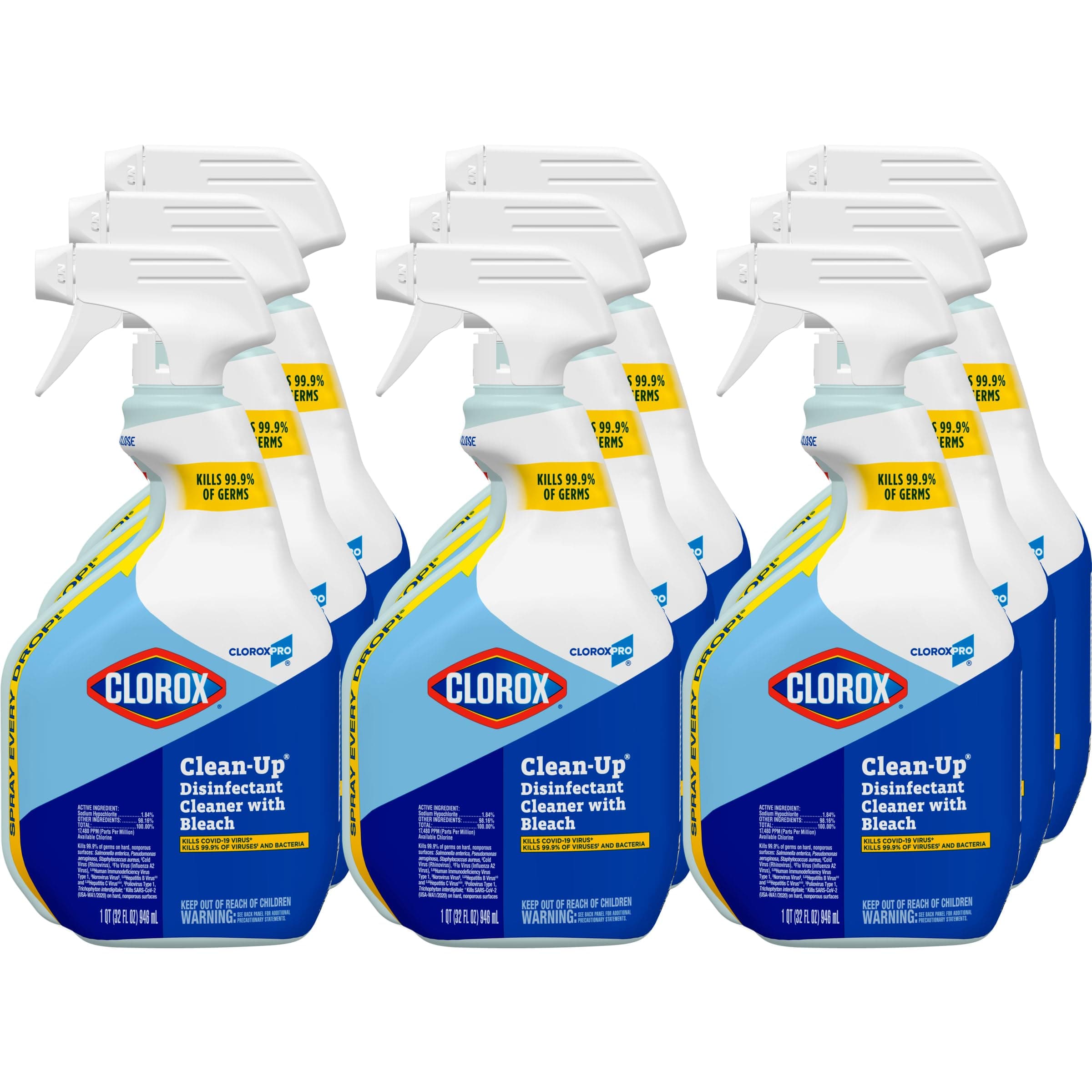 Clorox Clean-Up Disinfectant Cleaner with Bleach Spray, 32 Ounces Each (Pack of 9) (35417)