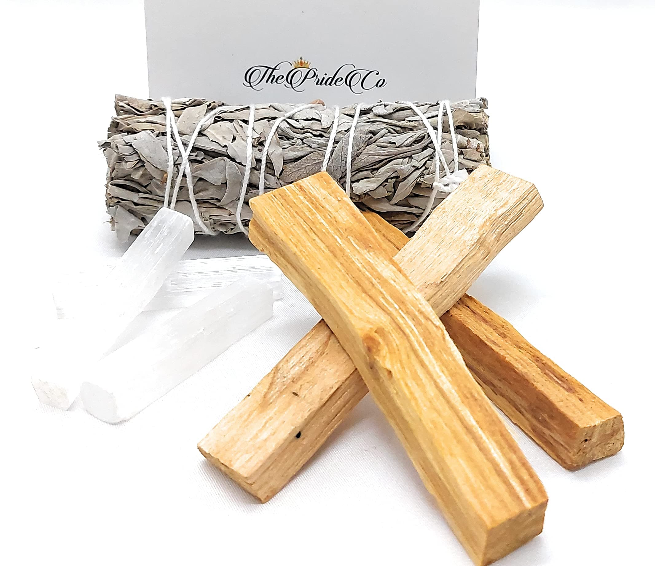 California White Sage and Palo Santo Sticks (1 Wand 3 Holy Stick/Wood) with Free Selenite Crystal