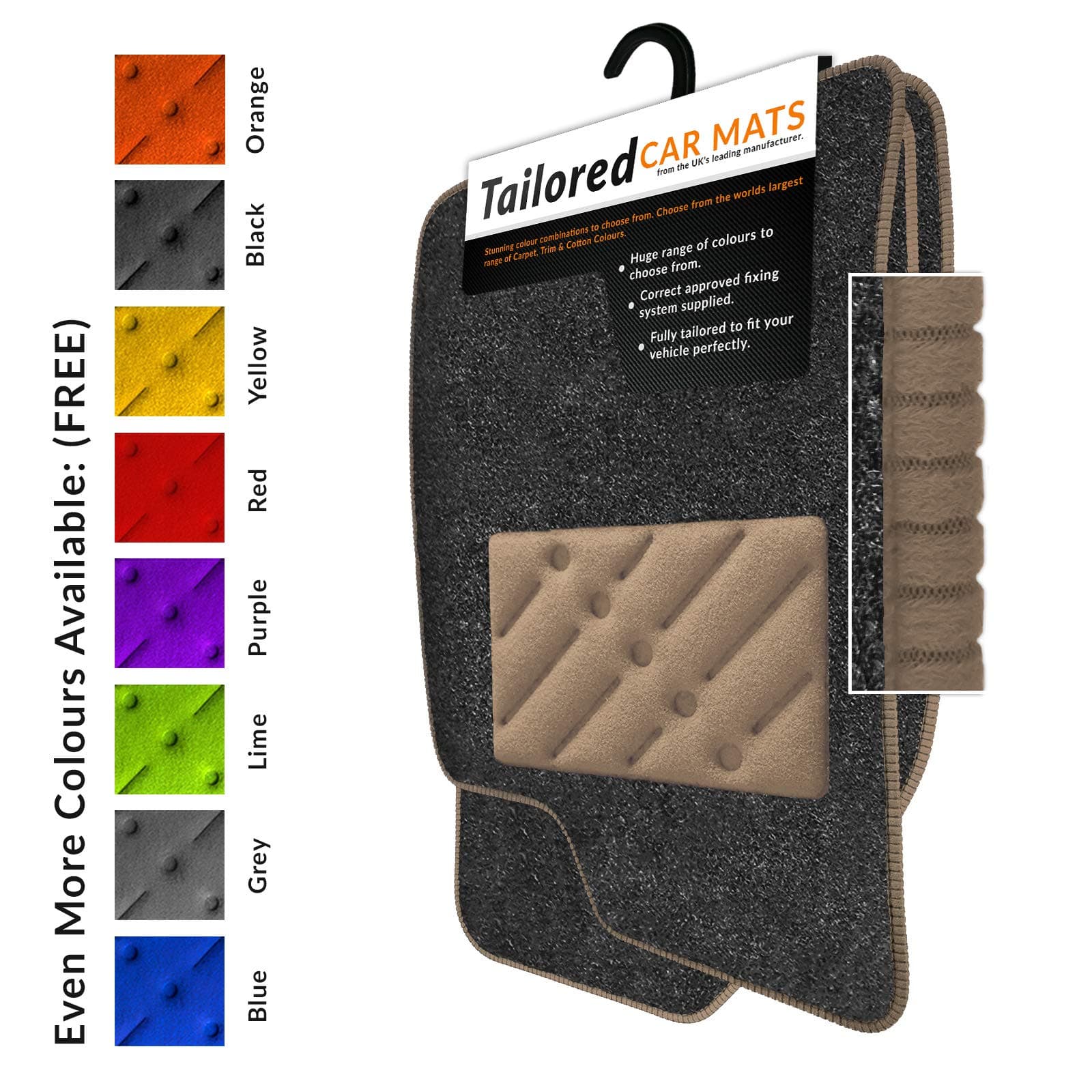 Car Mats to fit SLK (R170) 1996-2000 - Anthracite Carpet - Beige Trim - Beige Heel Pad - Heavy Duty Rectangle Heel Pad [457]