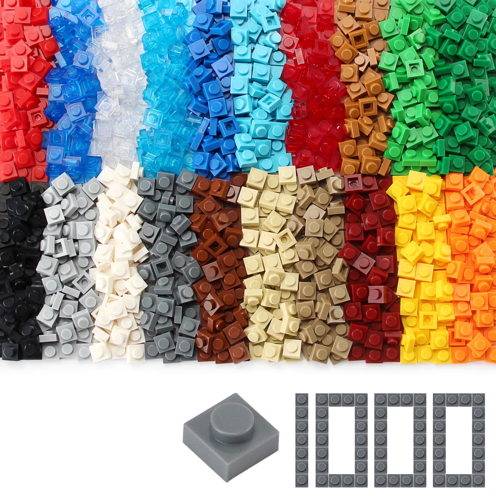 Basic 1000 Pieces Plate 1x1 Bricks Creative Pixel Mosaic Art 18 Colors Parts Building Play Blocks Set Toy Classic Accessories Compatible with 3024 Major Base Plates Brands (Multi-Color) …