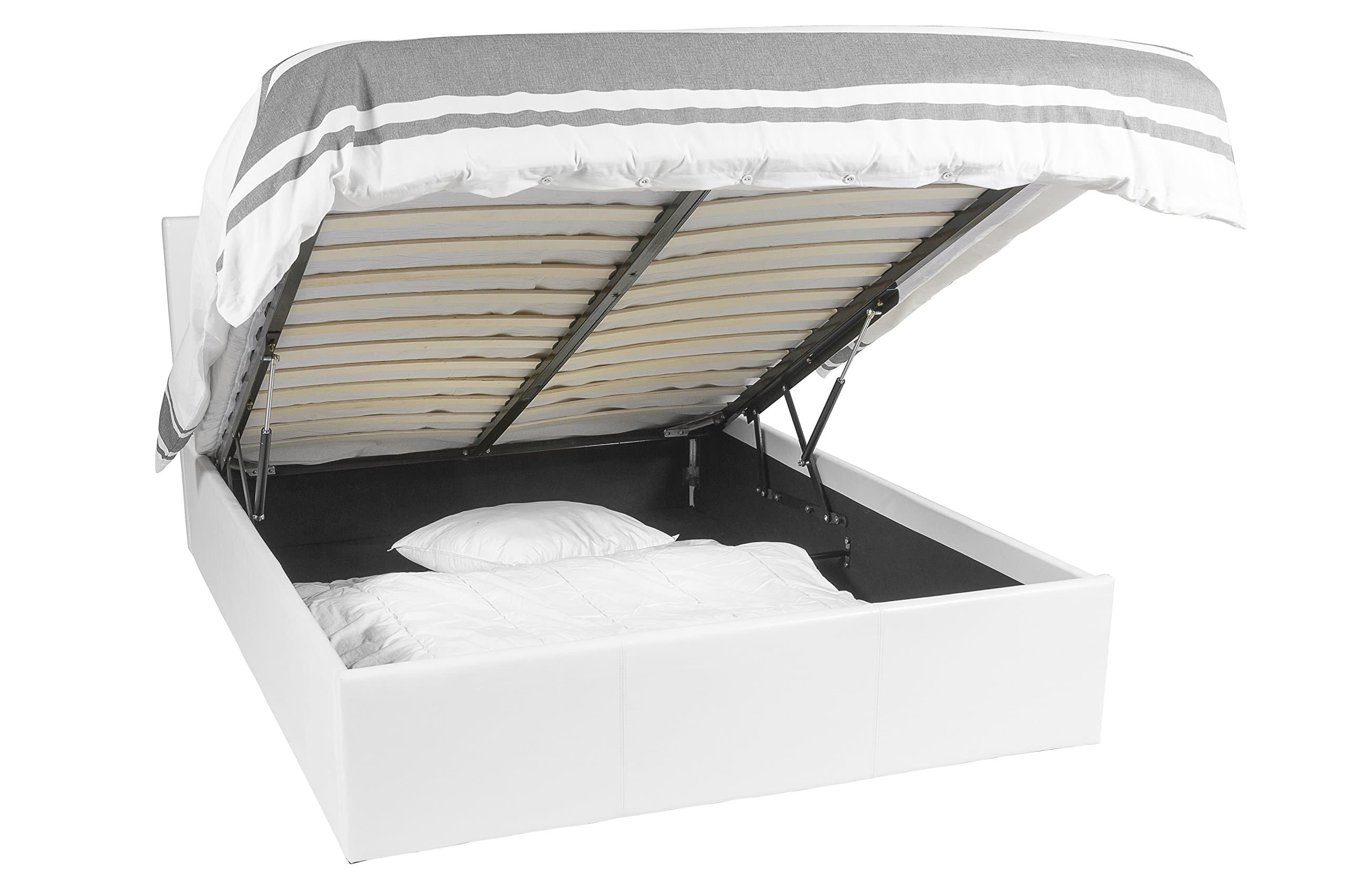 EuropeDirectShopping Luna Ottoman Bed Frame | White | 180x200 | 900Liter Storage Space | Detachable Headboard