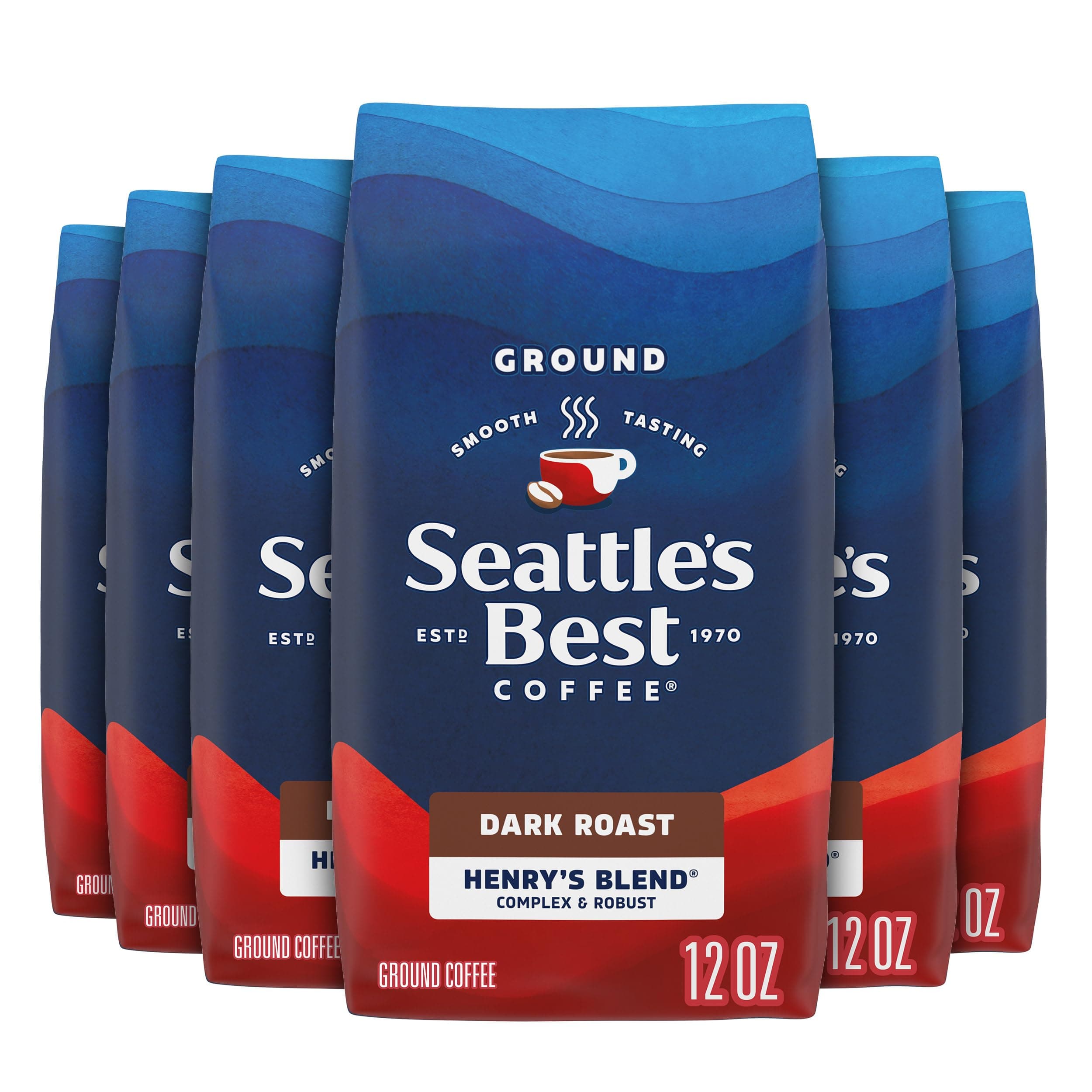 Seattle’s Best Coffee, Dark Roast Ground Coffee, Henry's Blend, 100% Arabica, 6 Bags (12 oz Each)