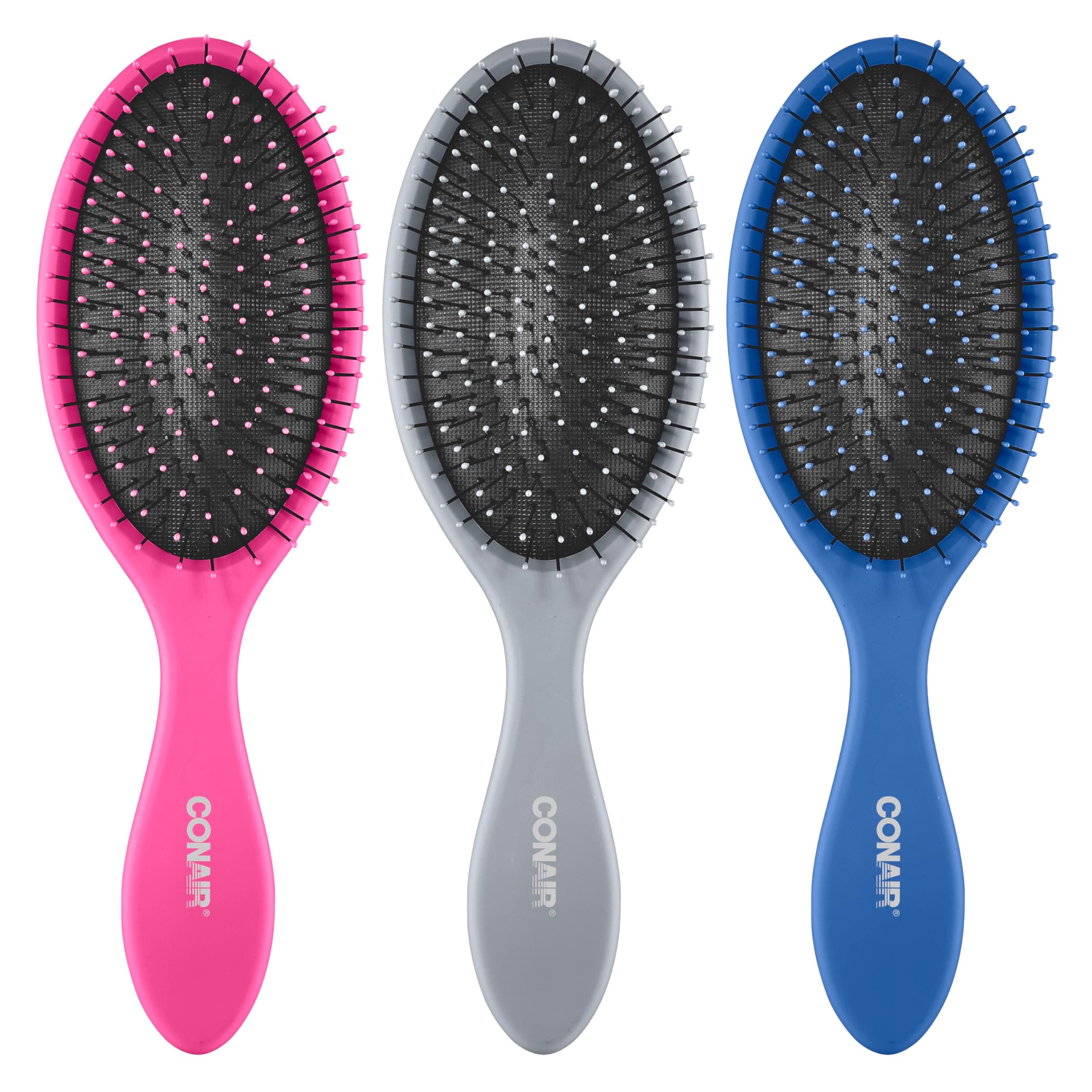 Detangling Hair Brush Set 3 Pack, For Wet, Dry and All Hair Types, Detangling Brushes for Women in Blue, Pink, and Gray