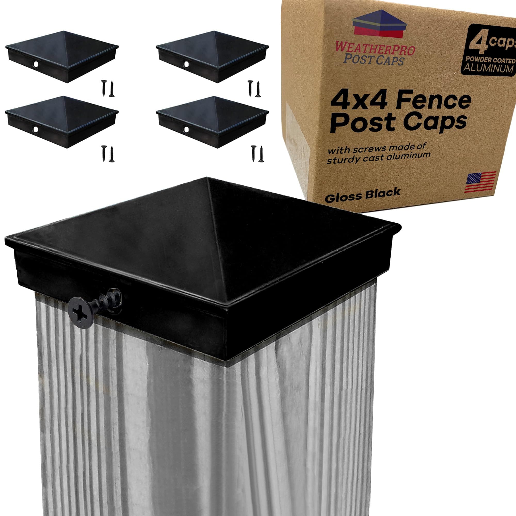 Black 4x4 Fence (3.5”) 4 Pack, Never Have to Replace These Premium Made with Solid Aluminum. Powder Coating Never Fades, Sold by U.S. Company.