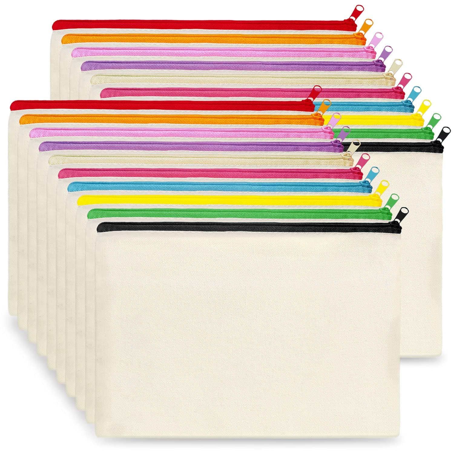 Zipper Pouch Canvas 9x7, 20 Pack KOOLMOX Canvas Pouch with Zipper, Cotton Canvas Pouch for Embroidery, Tie Dye, Marker and Circuit Projects, Beige Blank Bulk Travel Bags for Pen, Makeup, Pencil, Purse