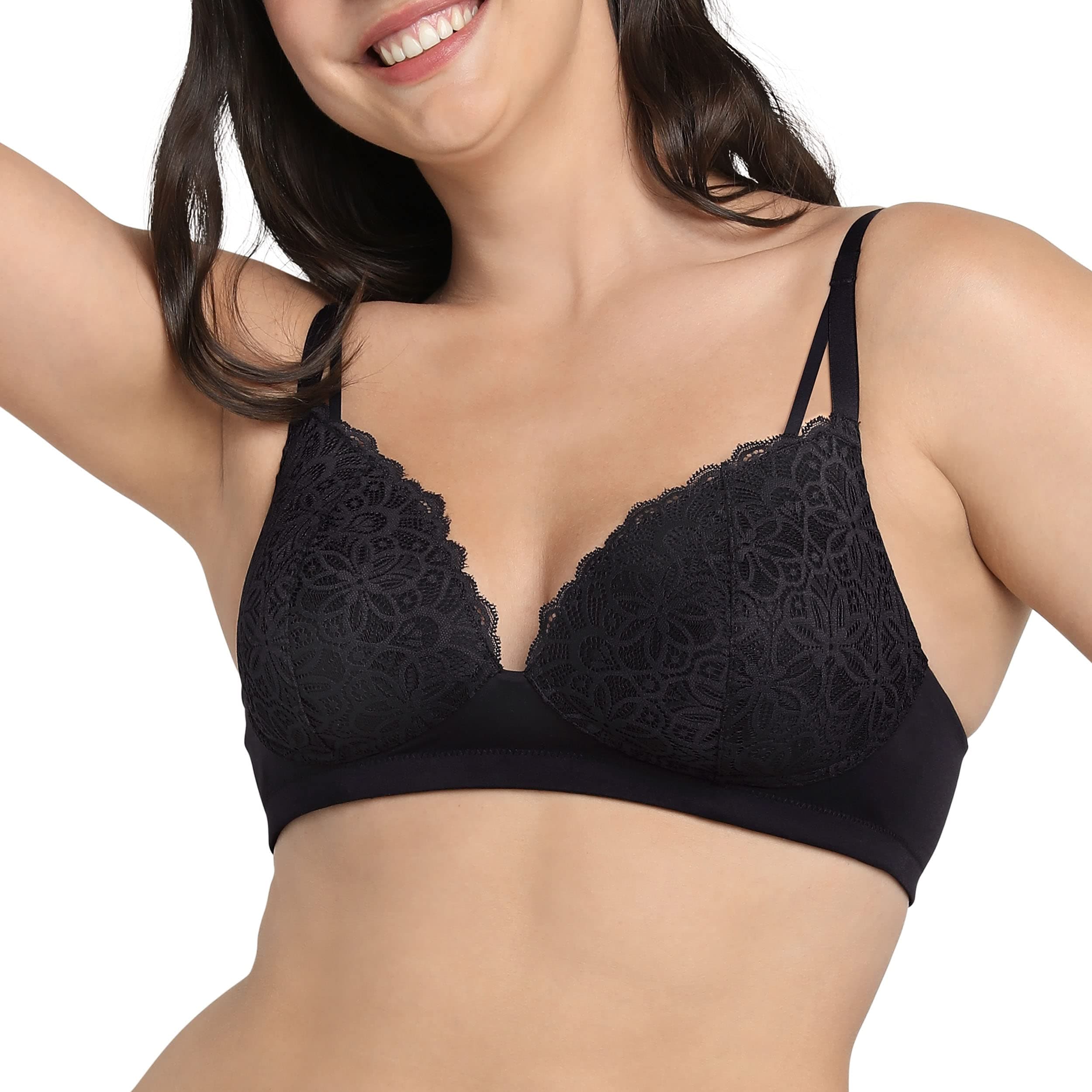 MaidenformWomen's Pure Comfort Soft Support Wireless, Lace Bralette, Wirefree Two-Way Bra