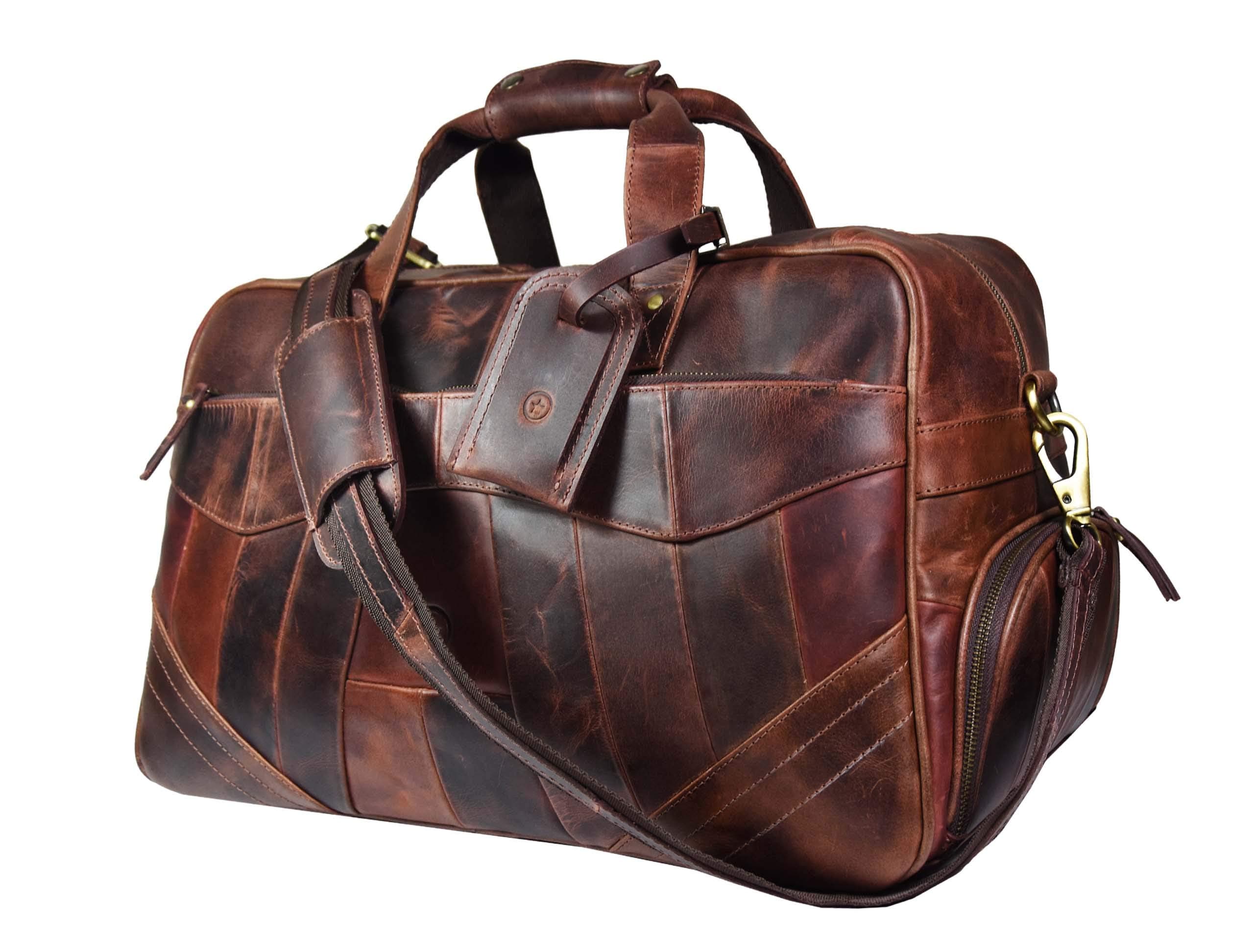 Leather Duffle Bags for Men - Weekender Bag with 2 Shoe Compartment Underseat Carry On Travel Luggage By Aaron Leather Goods 20 x 11 x 10 Inch