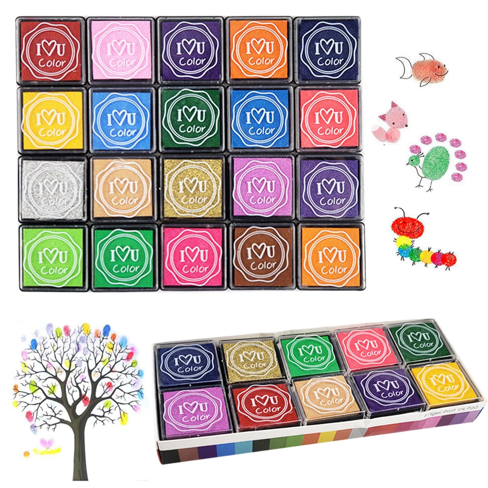 Washable Ink Pads for Kids Rubber Stamps, 20 Colors Stamp Ink Pads, Fingerprint Crafts Stamp Pad for Kids, Paper, Scrapbooking, Wood Fabric