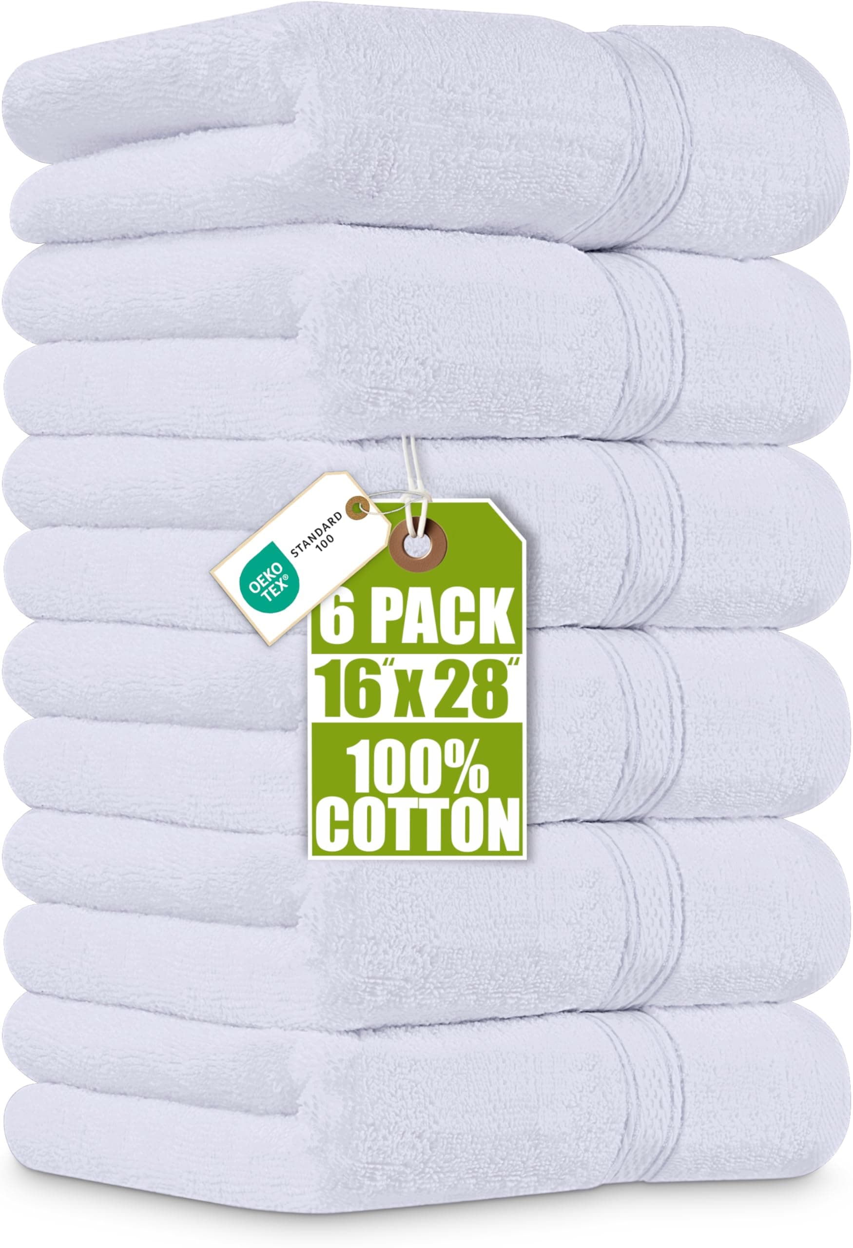 6 Pack Premium Hand Towels Set, 16 by 28 inches, 100% Ring Spun Cotton, Ultra Soft and Highly Absorbent 600GSM Towels for Bathroom, Gym, Shower, Hotel, and Spa, White