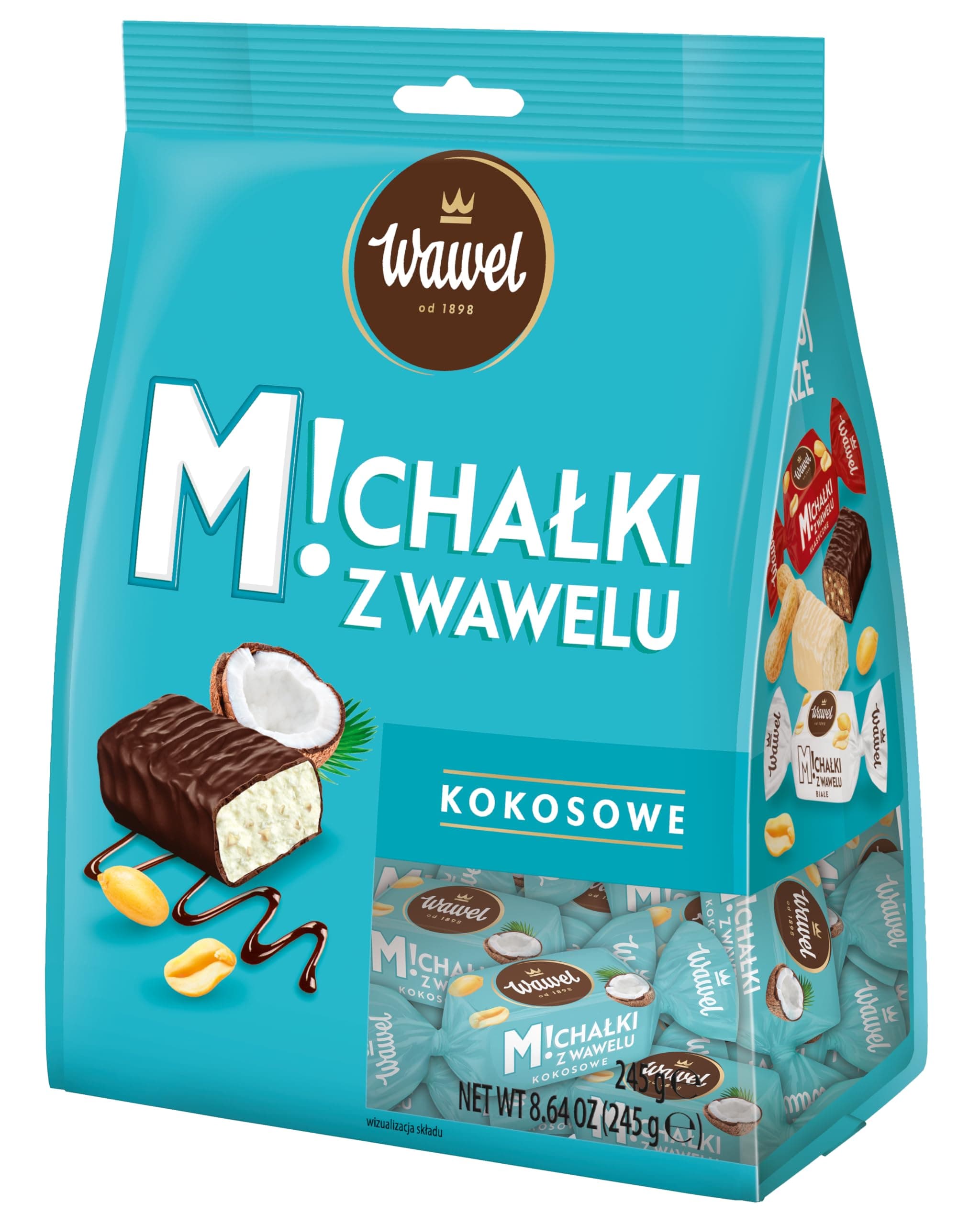 WAWEL Michałki Zamkowe Kokosowe 245g chocolate squares candies with coconut