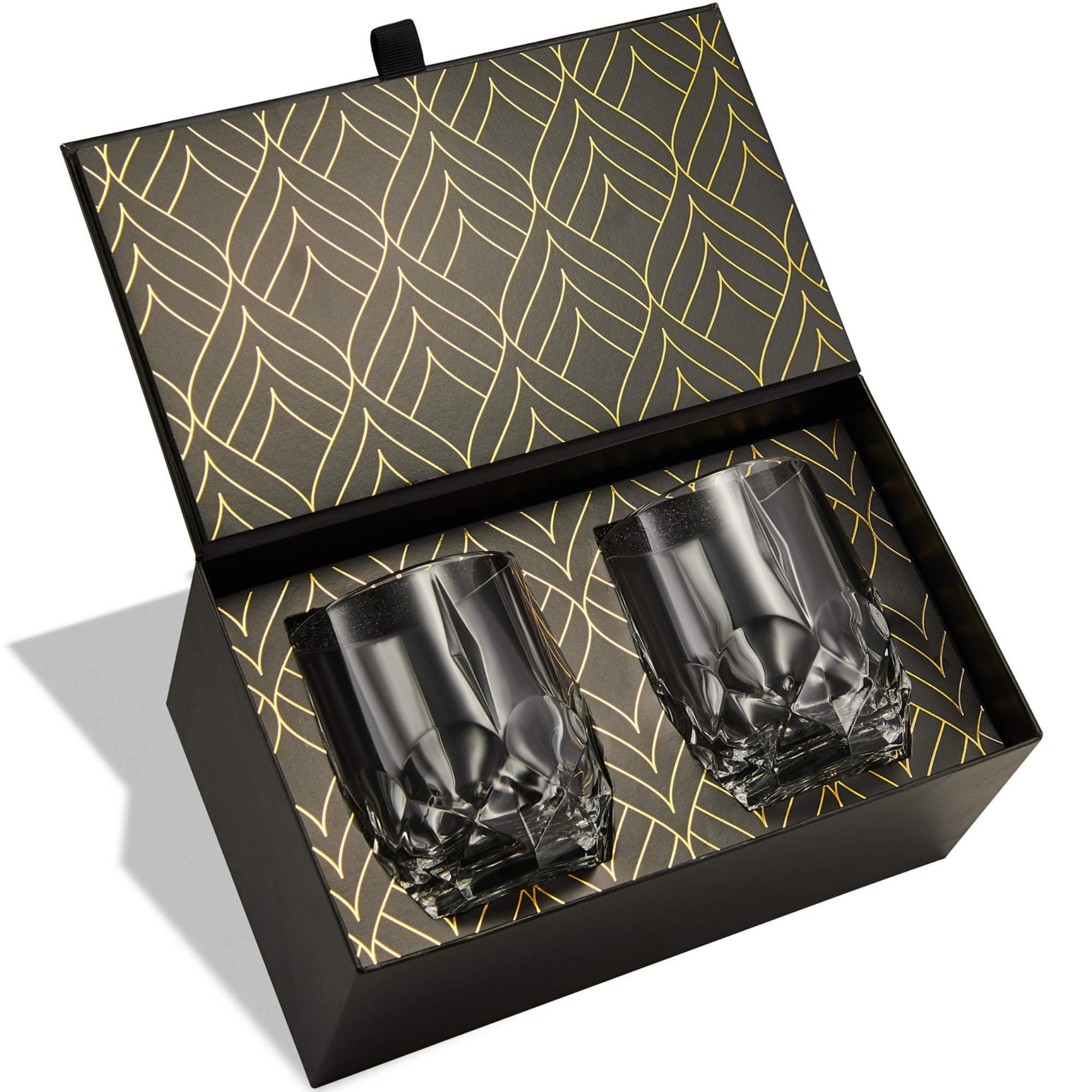 World’s First Eco-Friendly Crystal Whiskey Glasses - European Crafted Set of 2 Iconic Glass Tumblers (11.7oz) for Scotch, Bourbon, Old Fashioned Cocktails & Drinks - Elegant Gold Foil Gift Box