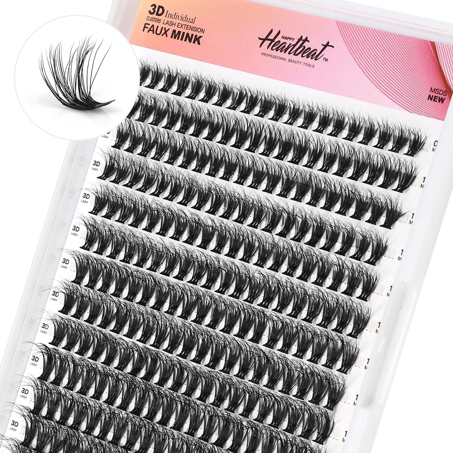 Lashes Clusters 9-16mm C Curl Faux Mink Soft Eyelash Extension C/D Curl Individual Lashes Extensions DIY Clusters Lashes -Happy Heartbeat (40D-9-16, 3D Black-D Curl)