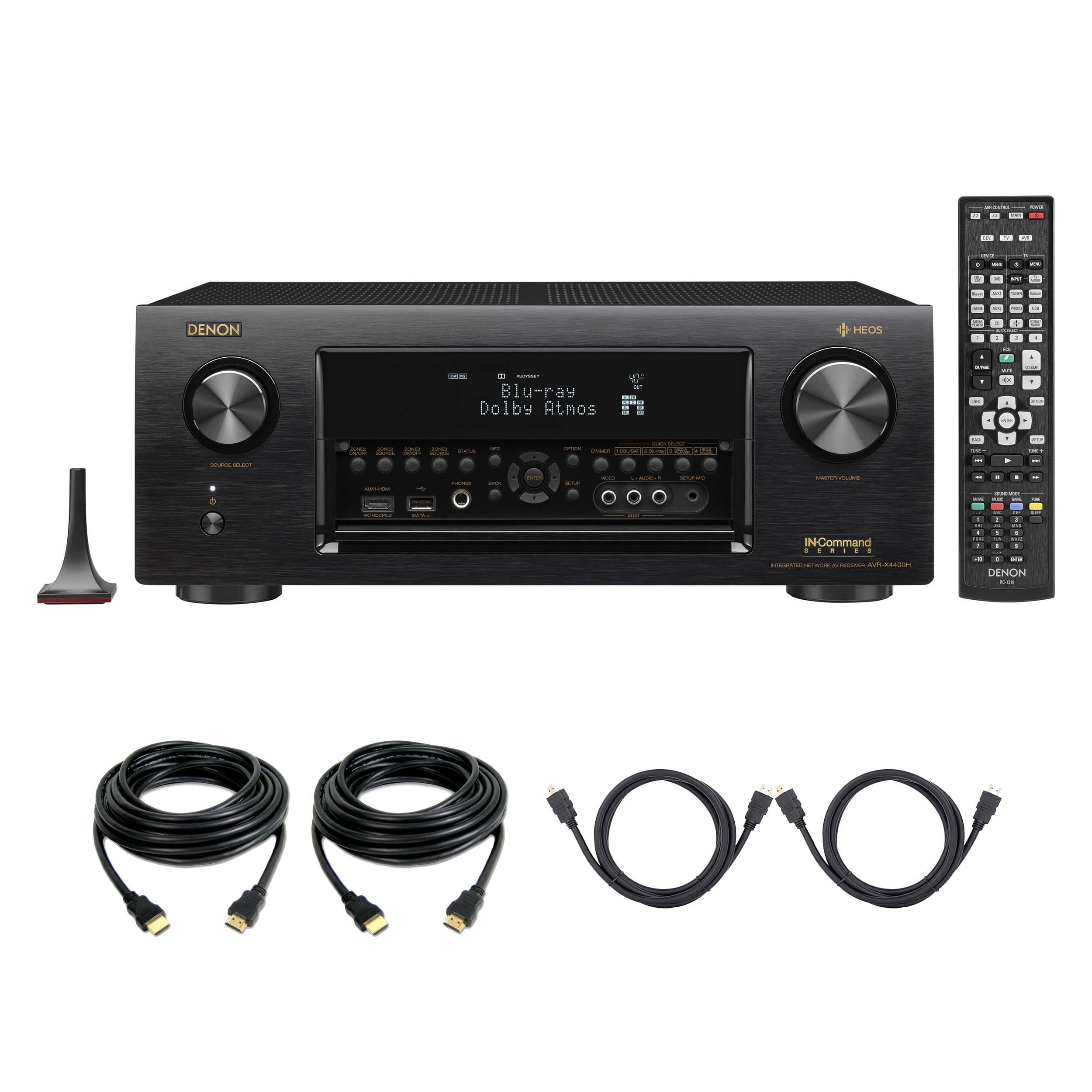 Denon AVR-X4400H Dolby Atmos 9.2 Network Bluetooth WiFi AirPlay 4K Ultra HD In-Command AV Receiver with HEOS Technology with 4 HDMI Cables