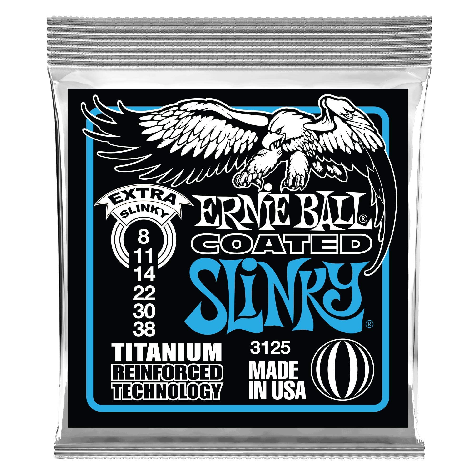 Extra Slinky Coated Titanium Electric Guitar Strings, 8-38 Gauge (P03125)
