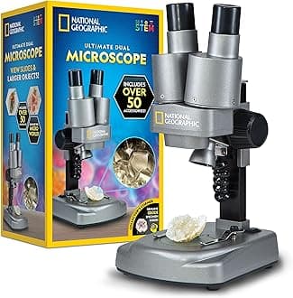 National Geographic Dual LED Kids Microscope - 50+ pc Science Kit with 10 Prepared Slides & 10 DIY Blank Slides, Biology Experiment Activity, Microscope Kit for Kids 8-12 (Amazon Exclusive)