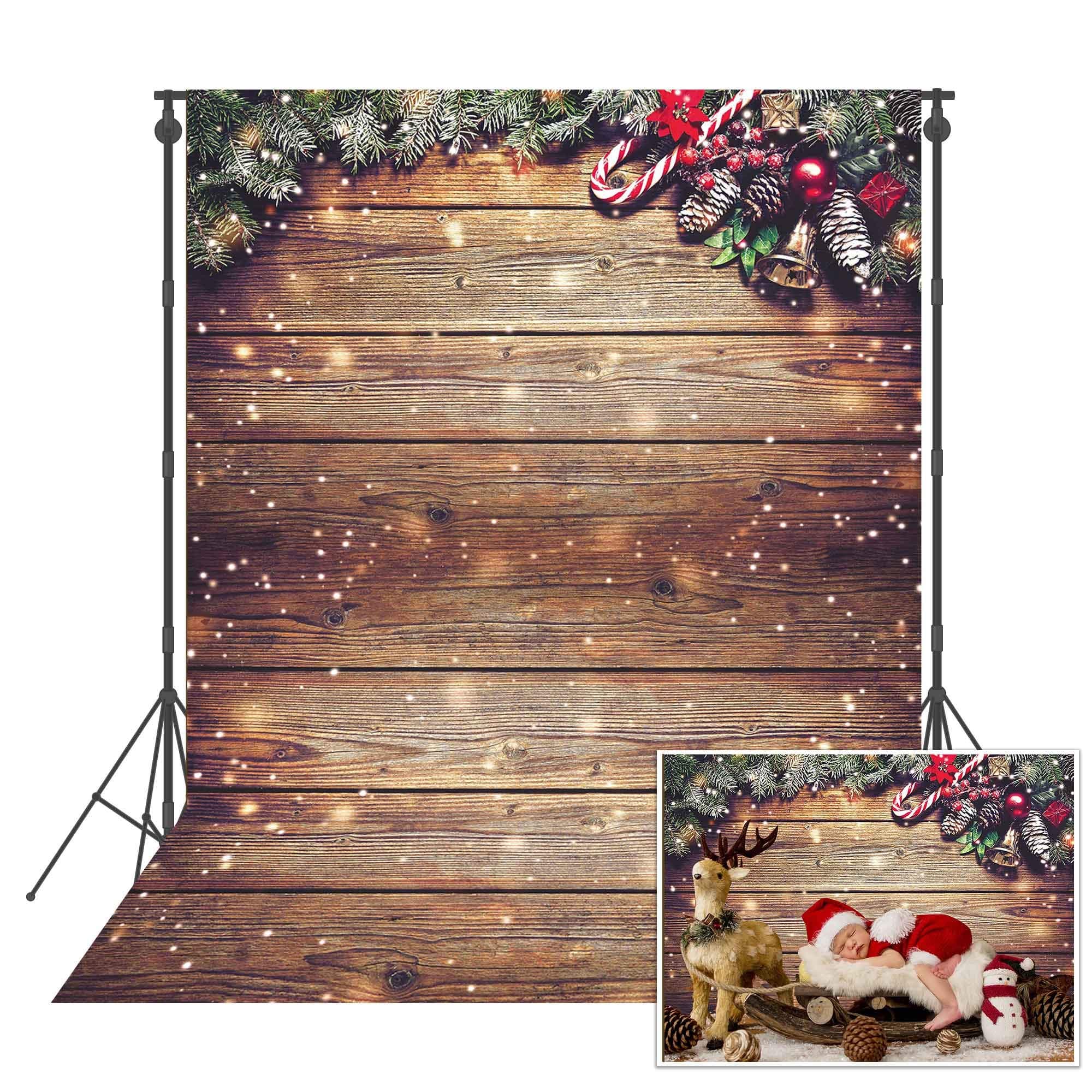 Msocio 6X8ft Durable Fabric Snowflake Glitter Christmas Rustic Wood Wall Photography Backdrop Xmas Wooden Floor Background for Christmas Birthday Party Kids Portrait Photo Studio Booth Props