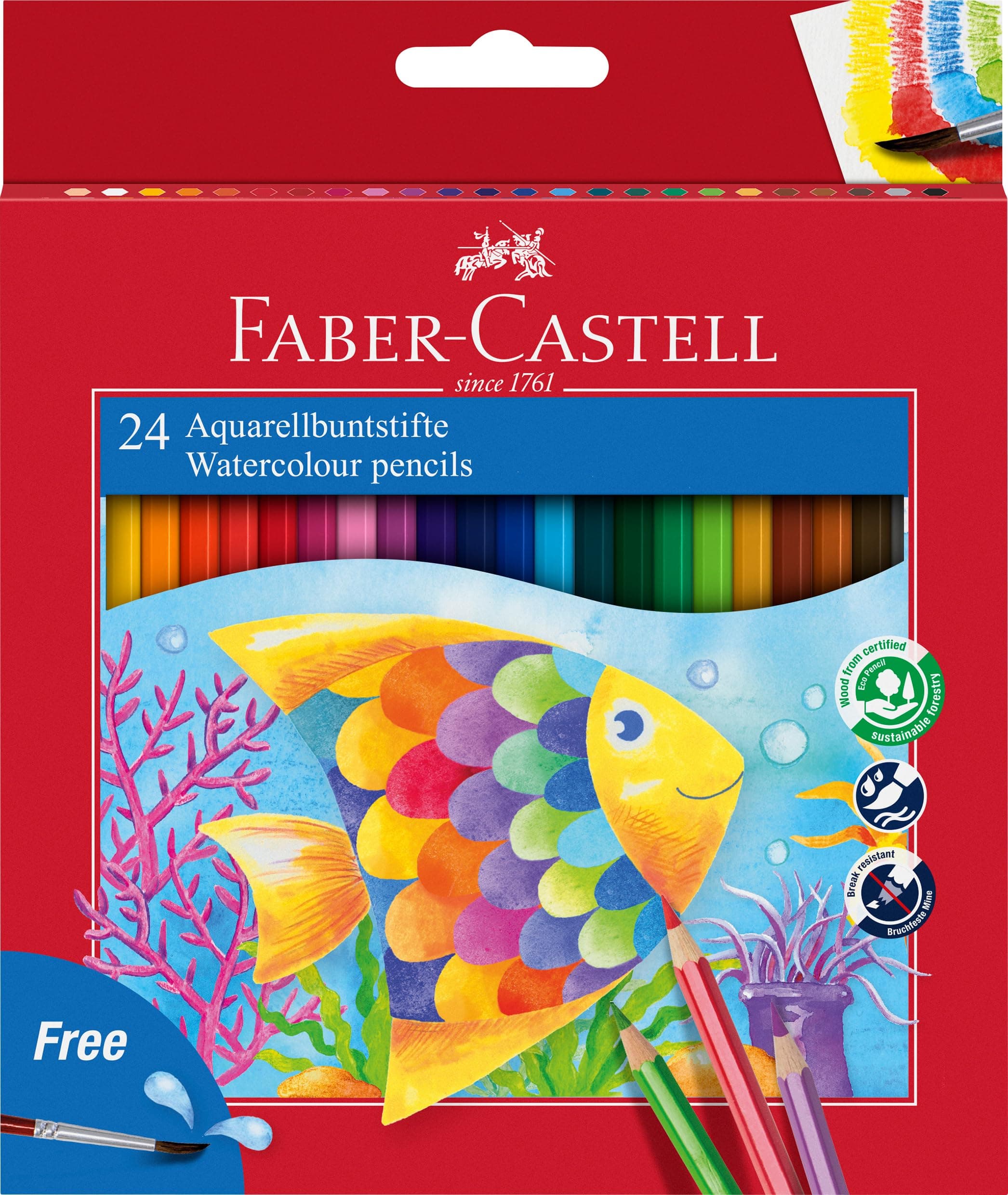 Faber Castell Fish Design Water Colour Pencils 24 Colour In A Cardboard Box, Multicolor, F114425, 24 Count (Pack Of 1)