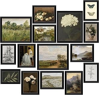 - 15 Pcs Vintage Wall Art Decor FRAMED, Vintage Posters for Room, Vintage Art Prints, Moody gallery wall art, Wall Print for Bedroom, Moody Wall Decor, French Country Decor