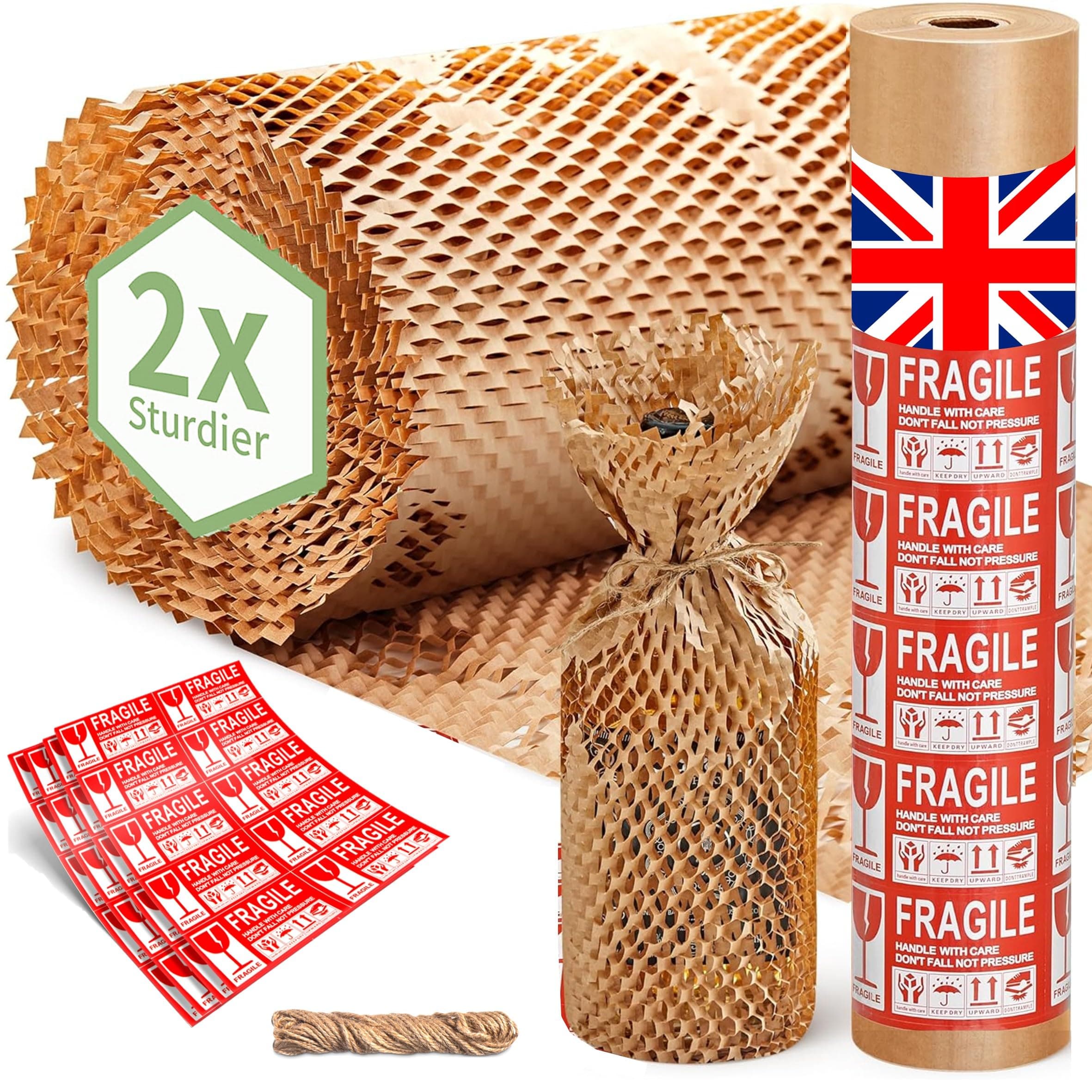 UK Honeycomb Packing Paper 36cm x 50m, British Brand Bubble Wrap for Moving House Eco Alternative, Small Business Packaging for Shipping Wrapping & Void Fill, Recyclable & Biodegradable