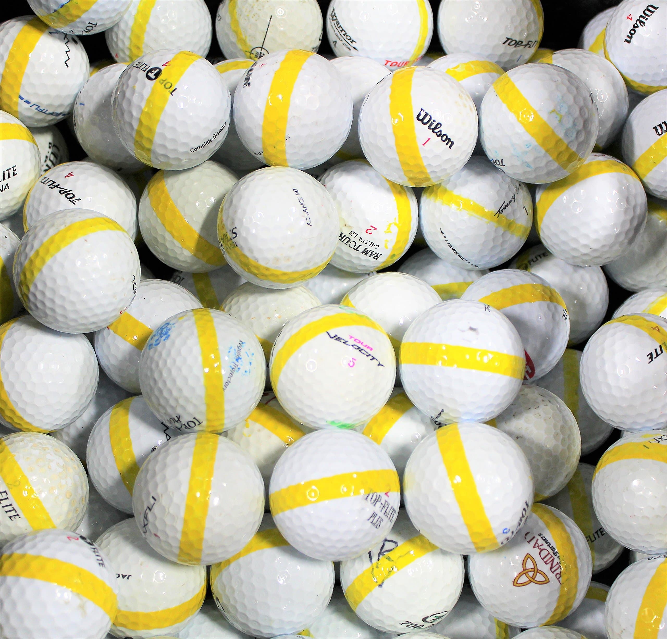 50 Premium Assorted Yellow Striped White Range Practice Golf Balls