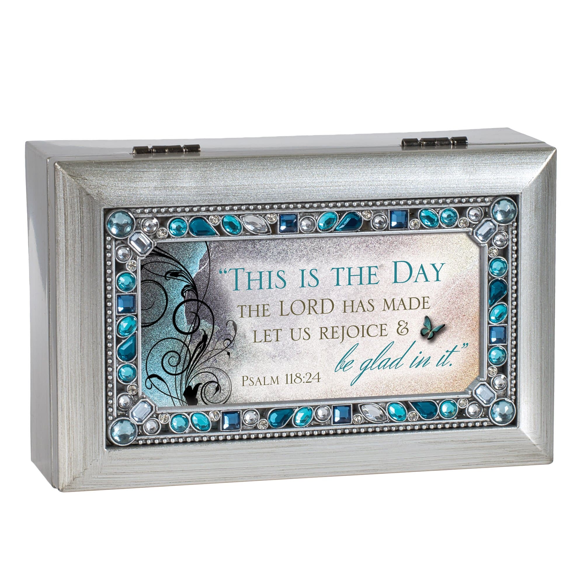 Cottage Garden This is The Day Lord Has Made Brushed Silvertone Jewelry Music Box Plays in The Garden