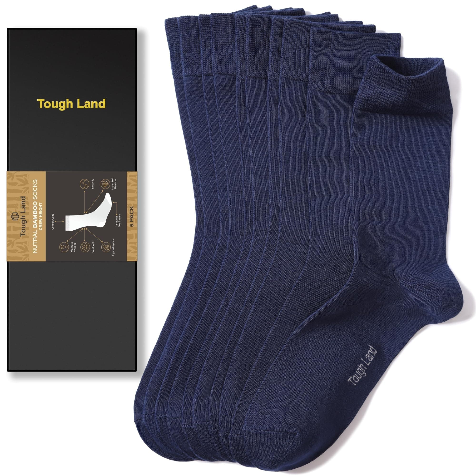Tough LandMen's Dress Socks Viscose for Bamboo - 5 Pairs in a Box, Breathable, and Luxuriously Soft