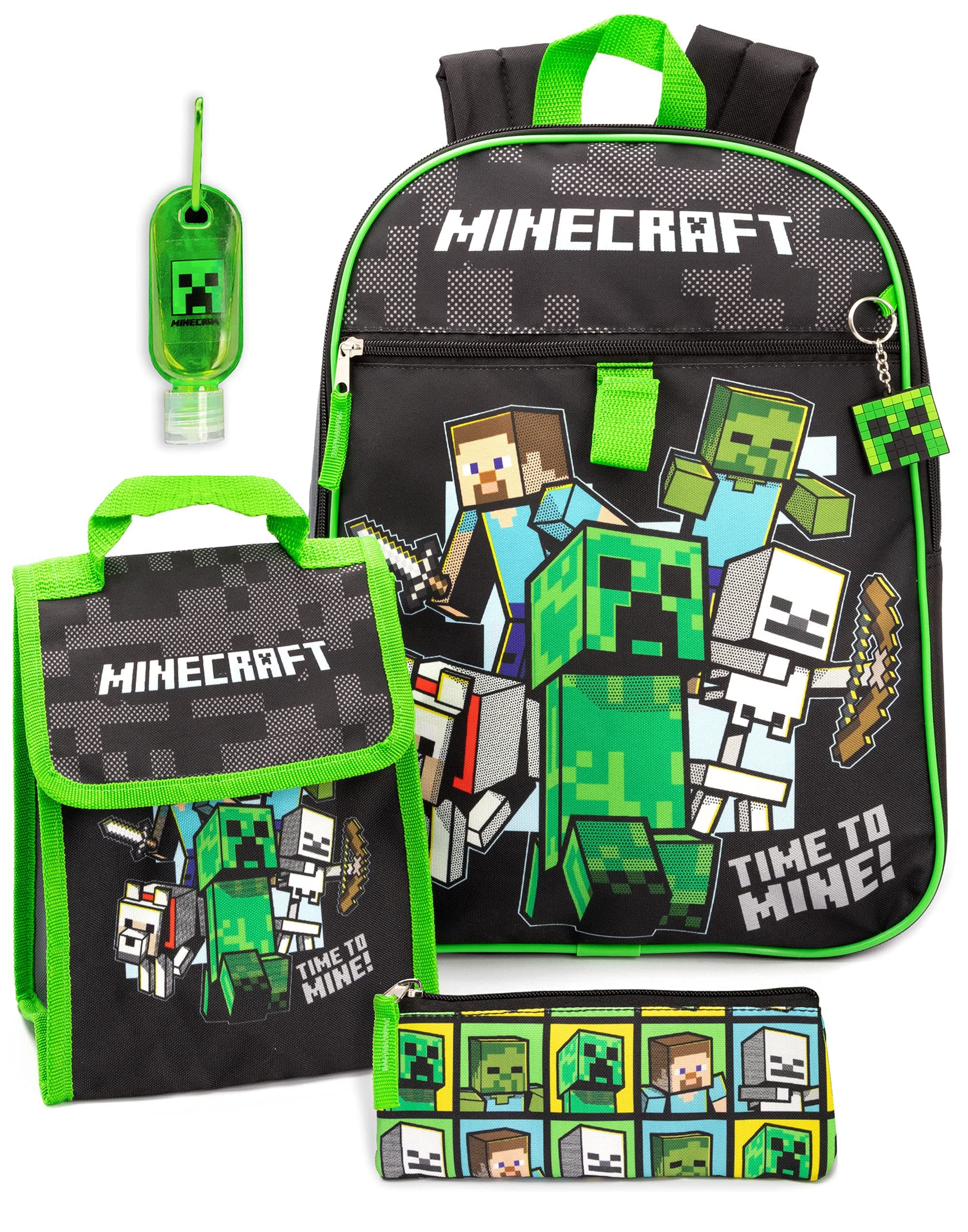 Backpack for Kids 5 Piece Creeper Zombie School Lunch Bag Gamer