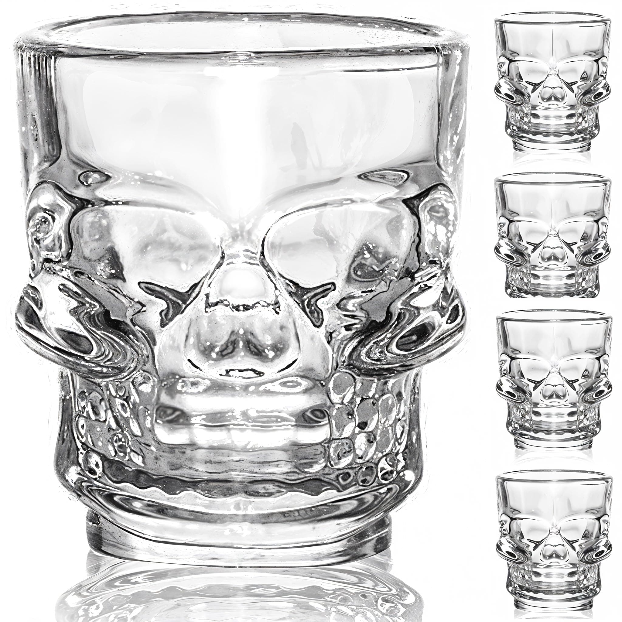 FLOW Barware Skull Shot Glasses | 25ml & 50ml Shot Glasses | Freezer Safe Tequila Shot Glasses, Skull Gifts or Skull Ornament | Skull Shot Glass Design Skull Glass Set