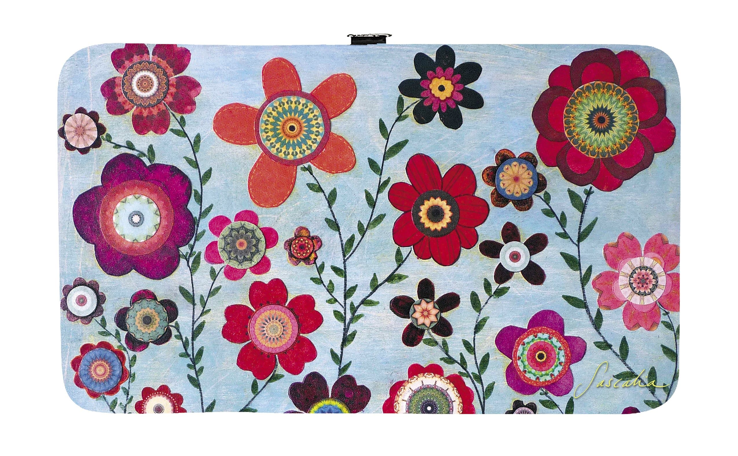 Sascalia Flat Wallet Clutch with Card Slots (Flowers)