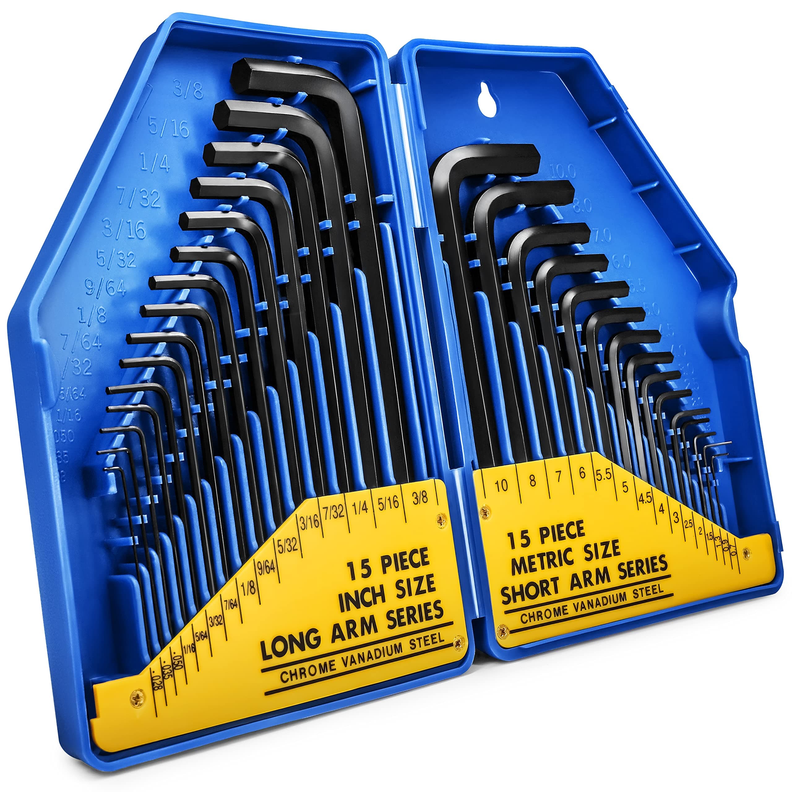 SR S&R Allen Keys Set, Hex Key Set 30 pcs. 0.710 mm, metric and 0.028 to 3/8 inch, in plastic box