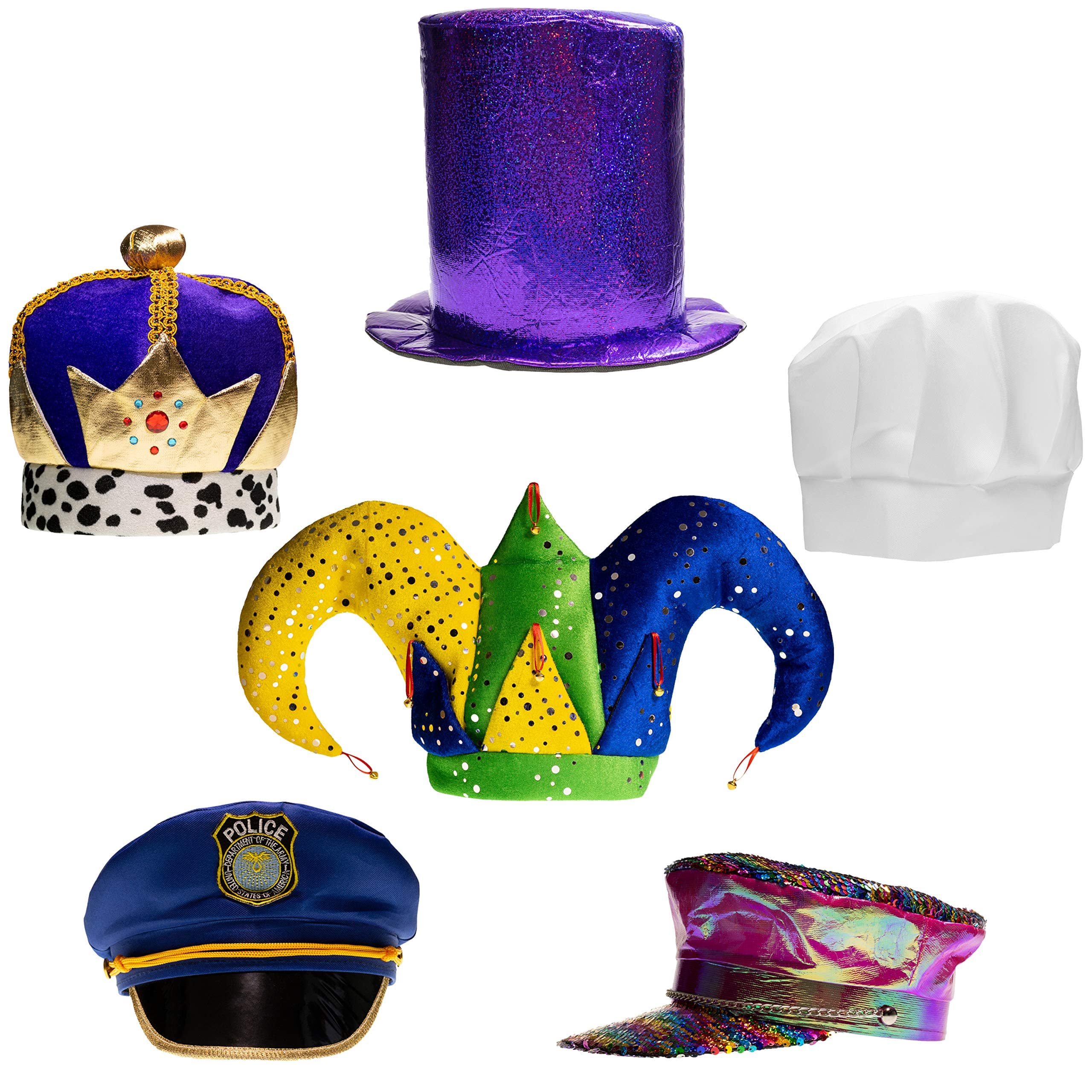 Assorted Party Hats Set of 6 Funny Dress Up & Costume Hats for Adults, Teens, Photobooth, Party, Weddings, etc