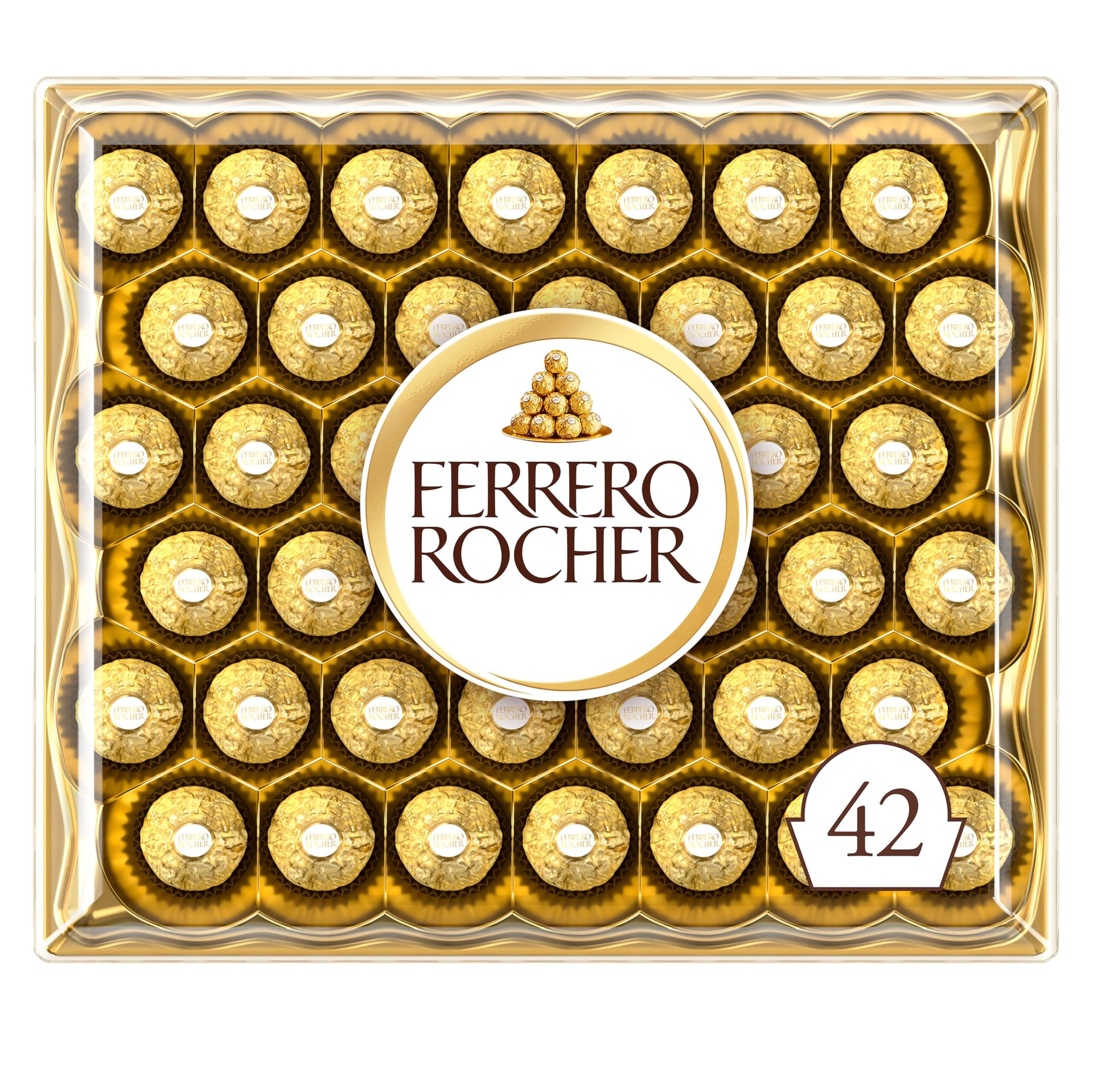 Ferrero Rocher Pralines, Chocolate Mother's Day Gifts - Chocolate Gift Box, Covered in Milk Chocolate and Nuts, 42 Pieces (525g)