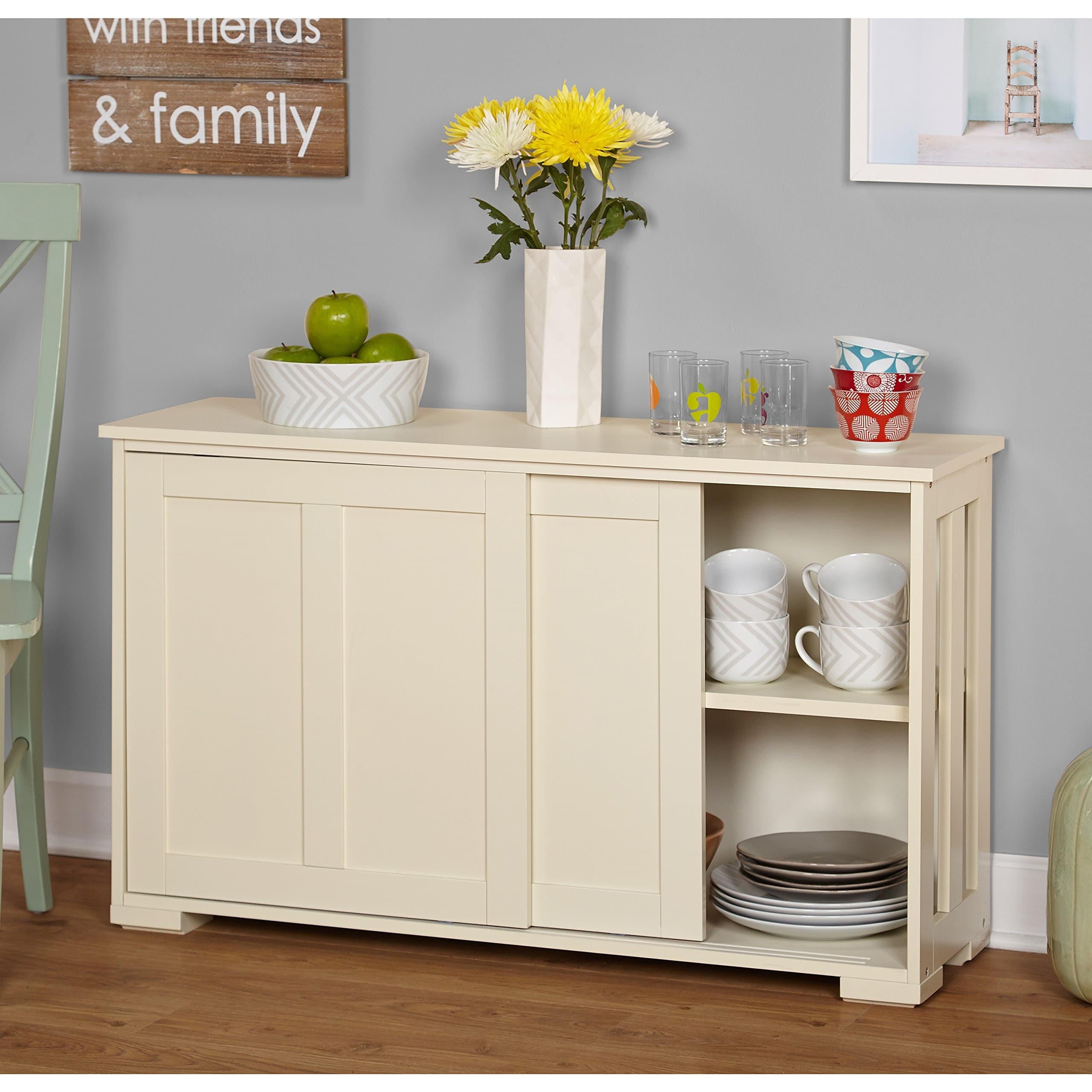 Simple Living Antique White Sliding Door Stackable Cabinet - 25 x 42 x 13