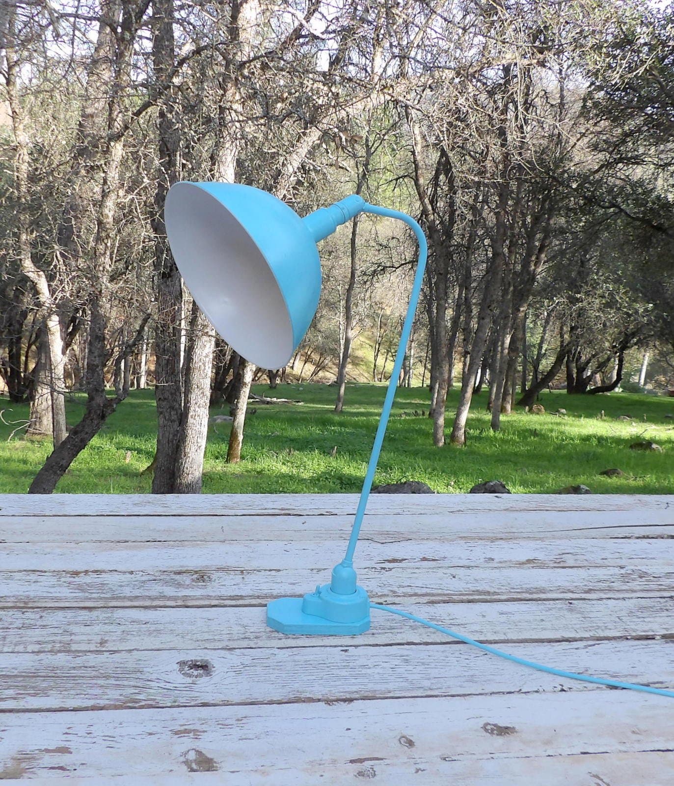 Retro Industrial Tanker Desk Lamp Light Aqua Blue Cosmic Retro Articulating Adjustable Steampunk End Table Night Stand Mid Century Modern