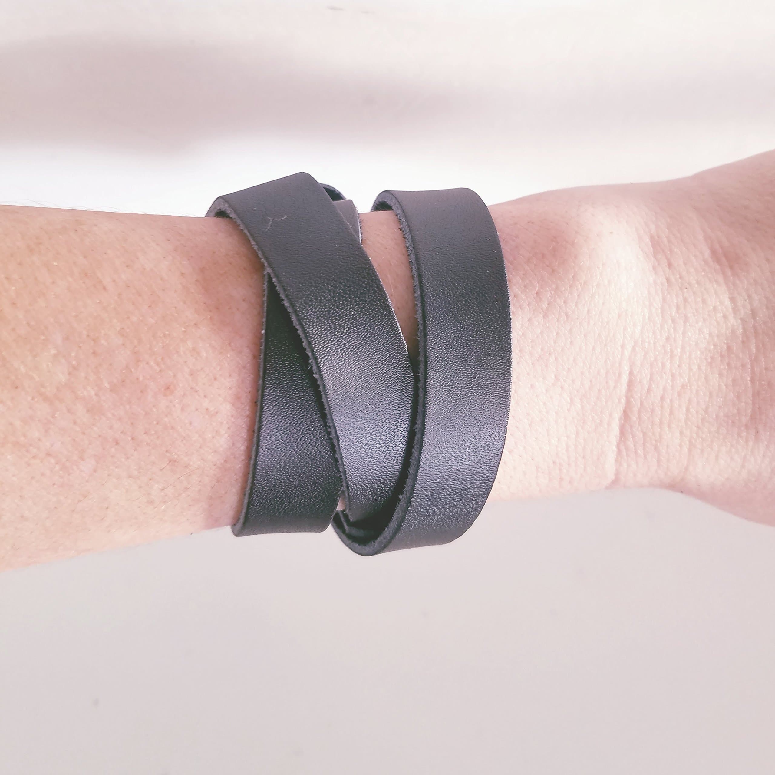 Black/Leather Wrap Bracelet/Joanna Gaines Fixer Upper Style / .5"x24" / Adjustable