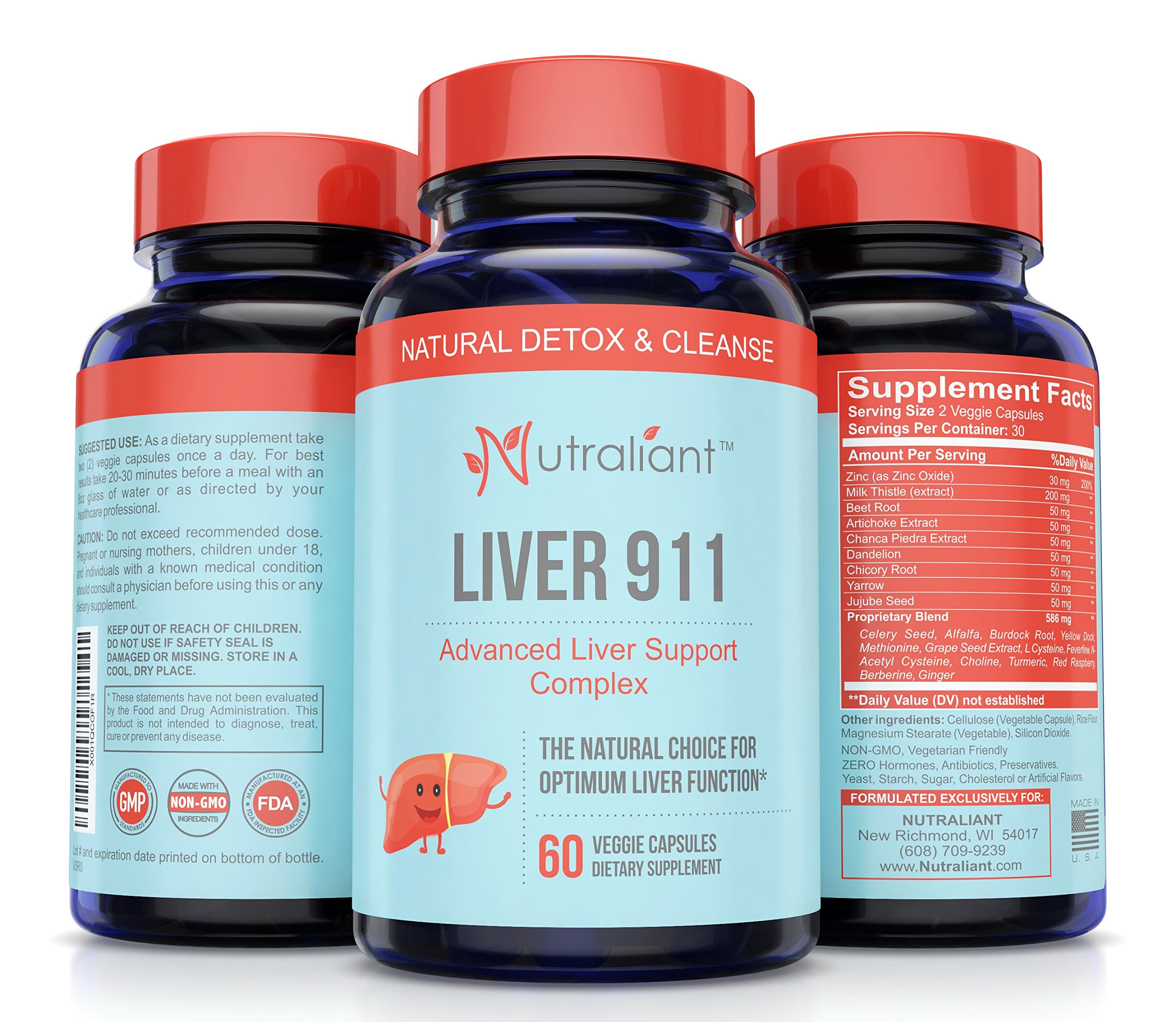 Liver 911 Cleanse & Detox Support Supplement #1 Detoxifier & Regenerator - Best Natural Blend Silymarin Milk Thistle Extract, Chanca Piedrea, Beet, Artichoke, Dandelion, Chickory Root Veggie Capsules