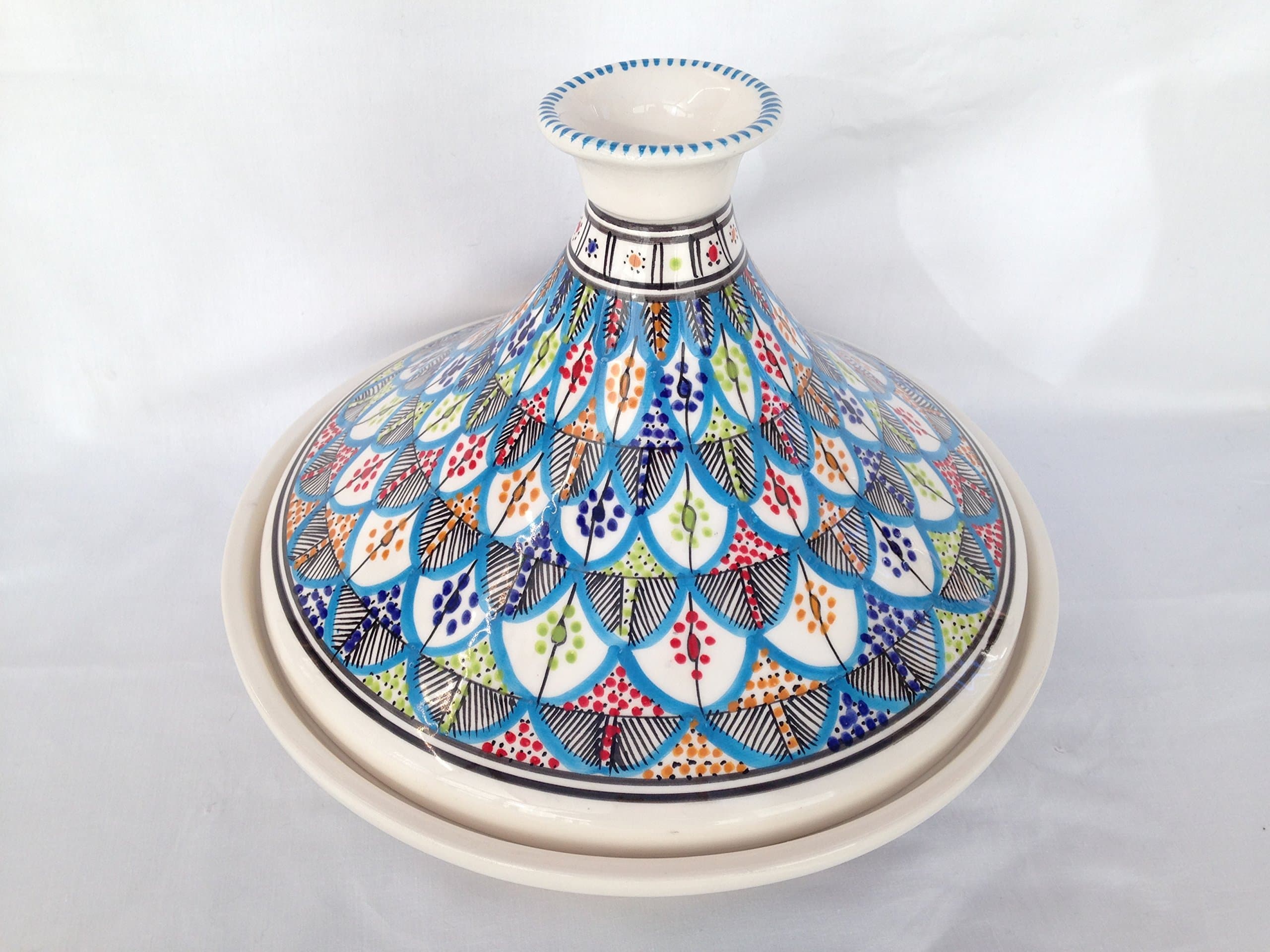 Ex Large, Beautiful Tagine in A Tunisian Rainbow Design. Handmade & Hand Painted. Moroccan Style