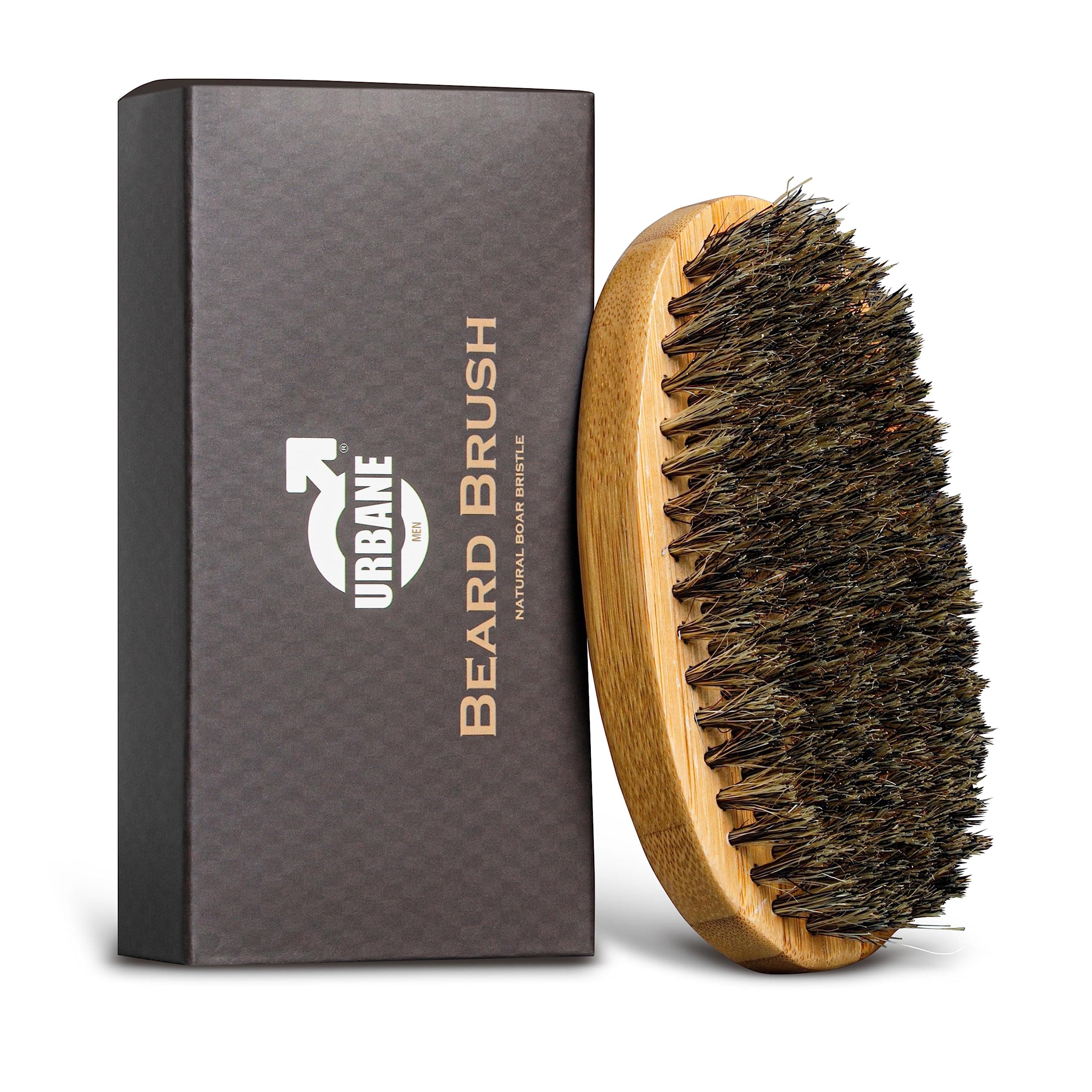 Urbane Men Beard Brush - Made with 100% Natural Boar Bristle - Perfect for Beard Oils and Balms - Softens and Conditions Itchy Beard