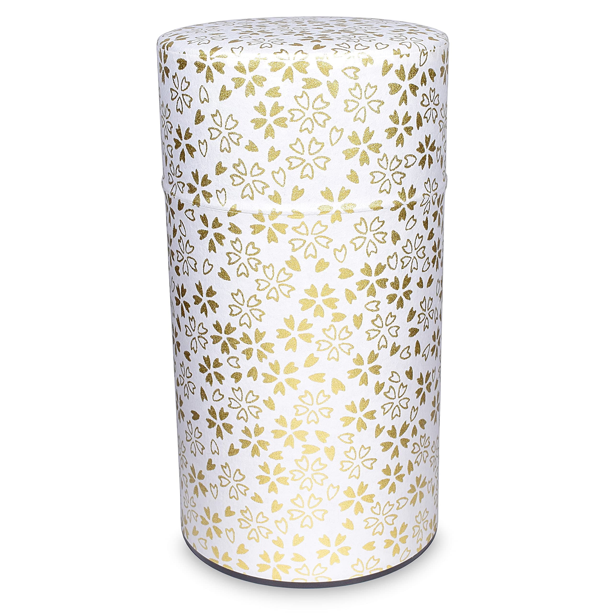 Product of Gifu Japan Jaanese Tea Tin Canister, Airtight Double Lids Storage Container, Cherry Blossoms Sakura Flour Design, 200 g Tea Capacity for Tea Coffee Sugar Seasoning Herbs