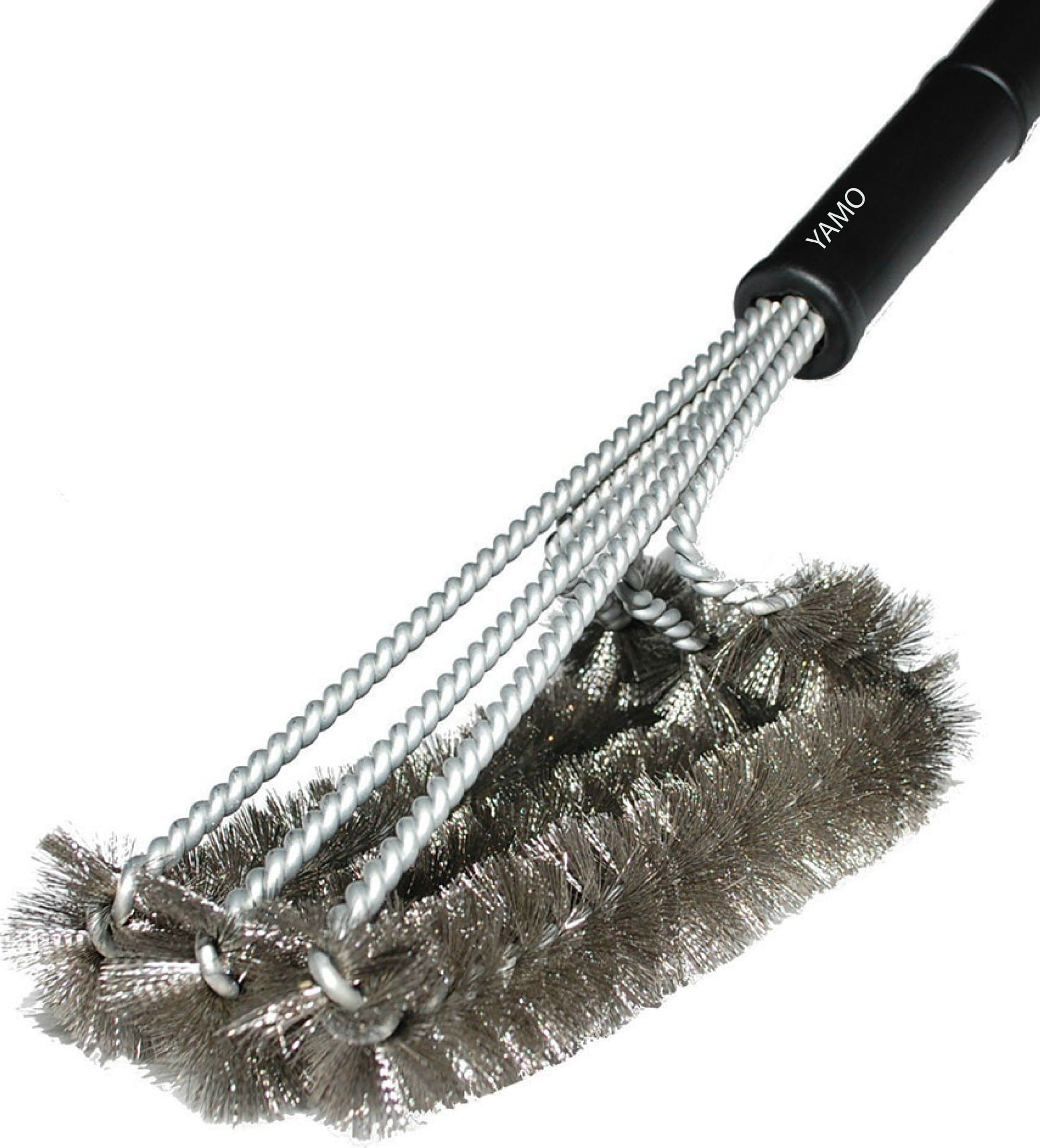 YAMO Premium 18" Grill Brush 3 in 1, Best BBQ Cleaner, Safe for All Grills, Durable & Effective, Stainless Steel Woven Wire Bristles and Stiff Handle - A for Barbecue Lovers