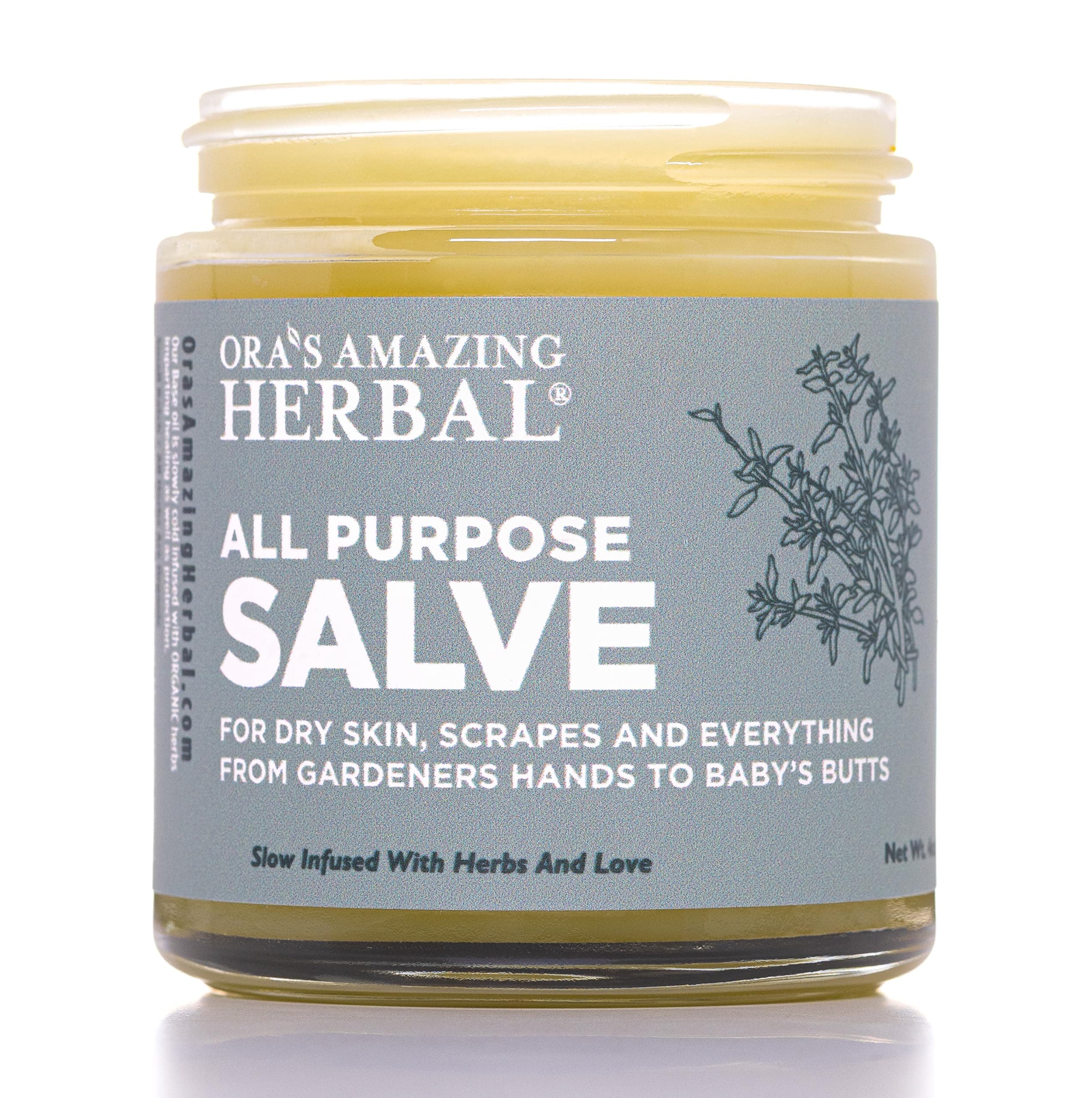 Ora's Amazing Herbal All Purpose Salve, Herbal Healing Skin Balm with Tea Tree, Natural Cream for Dry Cracked Hands, Comfrey Calendula Plantain Thyme Beeswax, Soothing Itch Relief, 4 oz