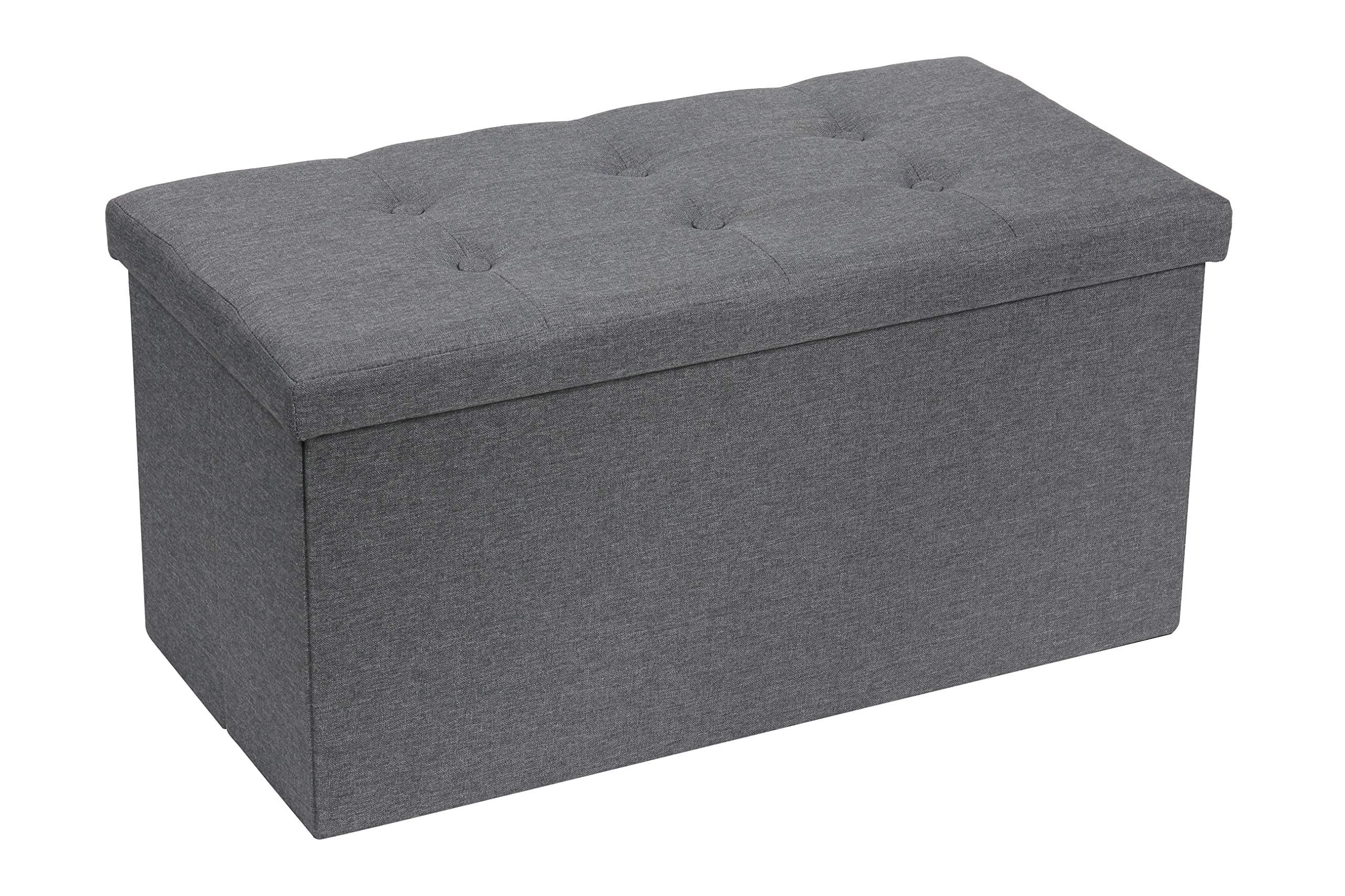 Requena Linen Fabric Ottoman, Folding Storage Footstool with Box, 76 x 38 x 38cm, Dark Grey