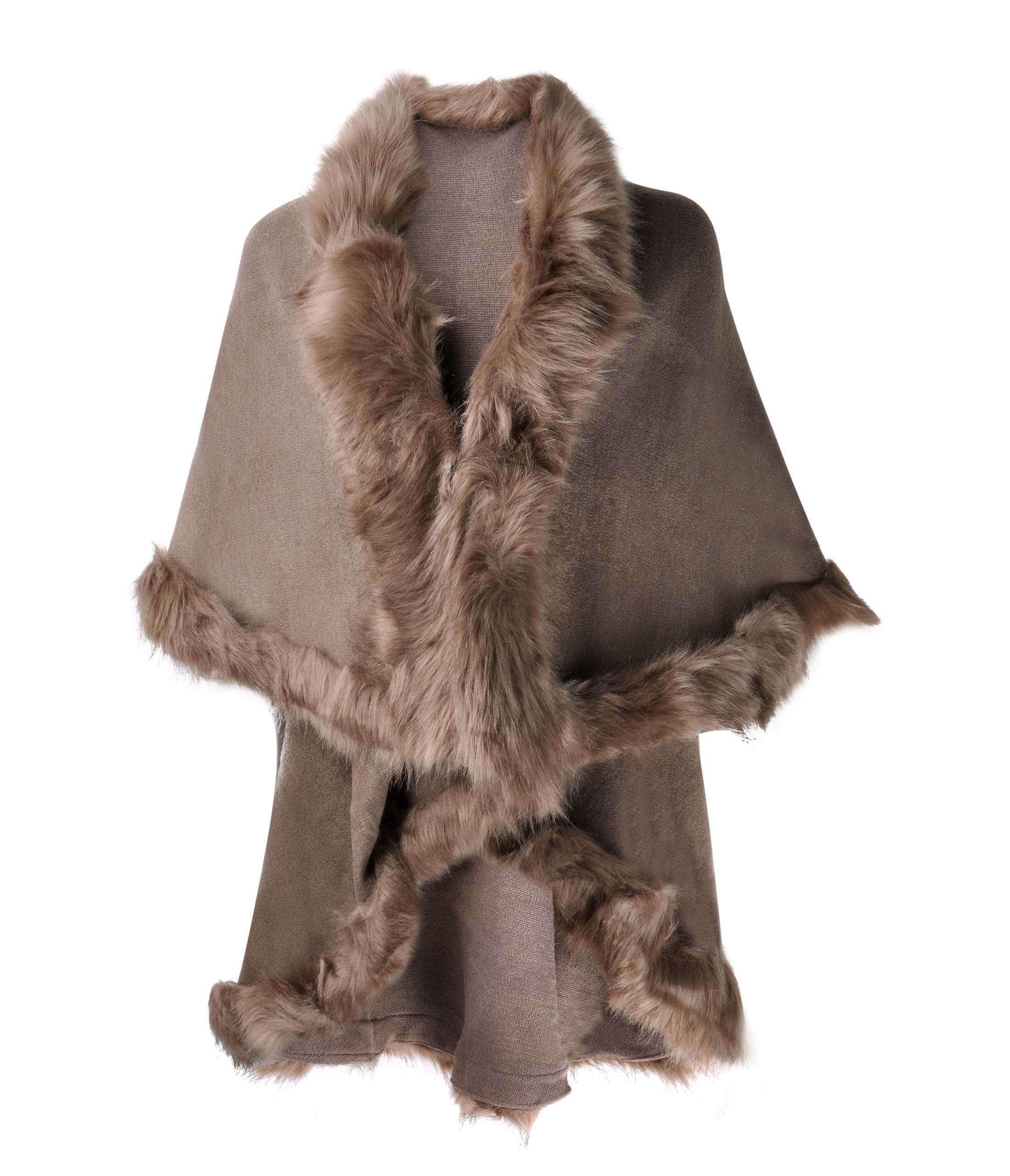 Women's Open Front Faux Fur Poncho Cape Cardigan Sweater Knitted Ponchos & Capes (pack of 1)