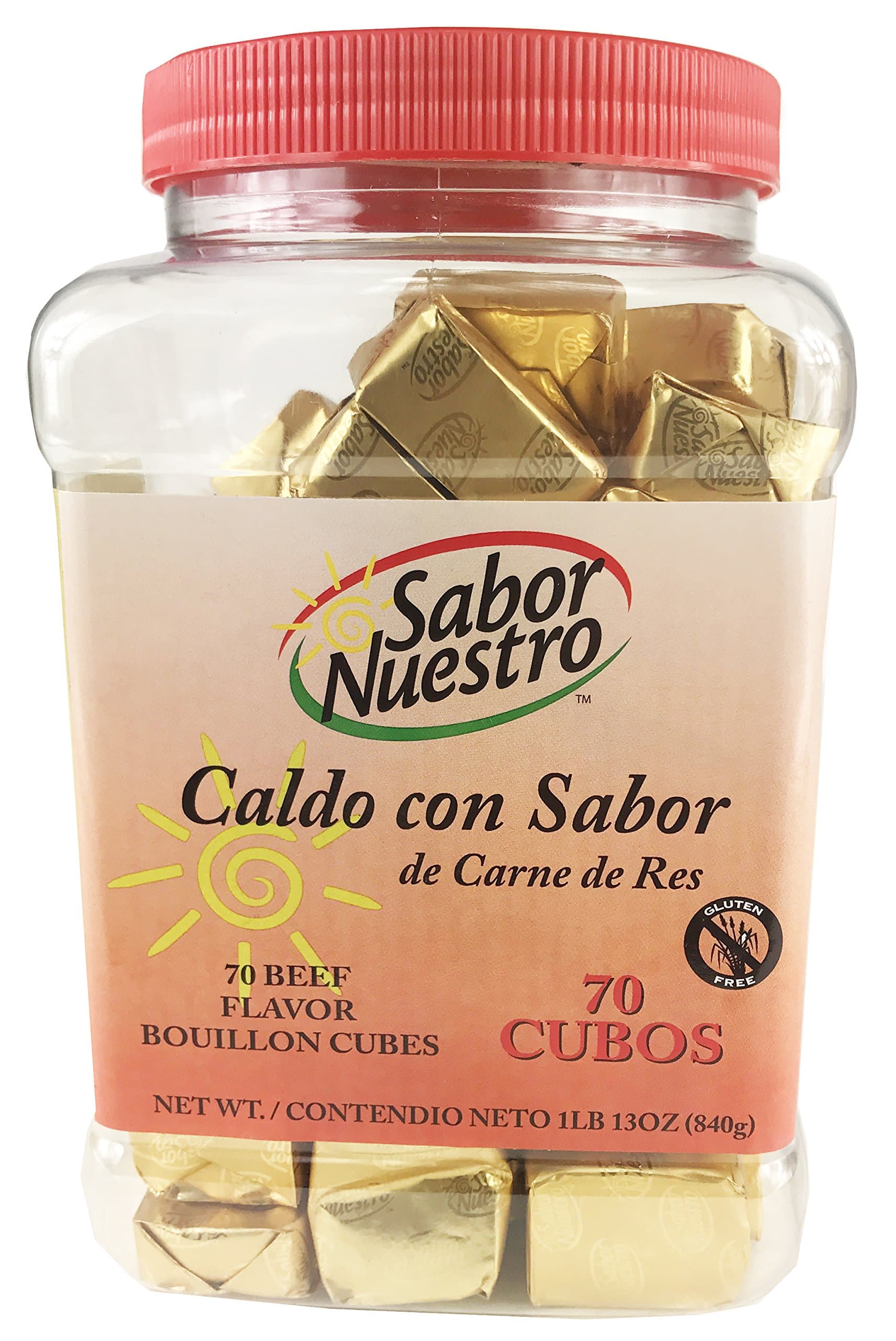 Sabor Nuestro - Caldo con Sabor de Carne de Res - Beef Flavor Bouillon - 70 bouillon cubes