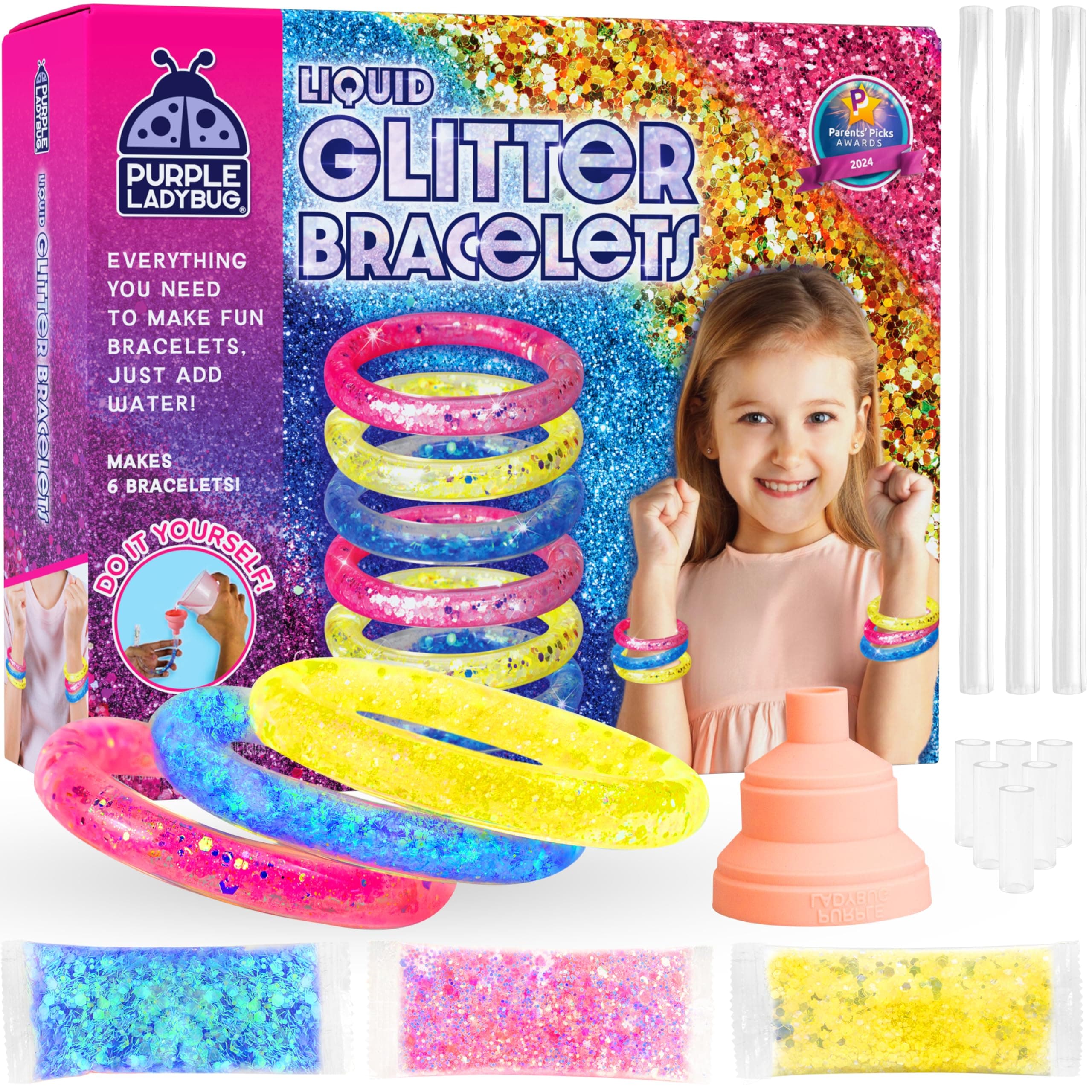 Make Your Own Glitter Bracelet Making Kit for Girls - Easter Basket Stuffers for Kids, Birthday Gift for 6-7-8 Years Old Girl, Crafts for Girls Ages 6-8, Toy Gift
