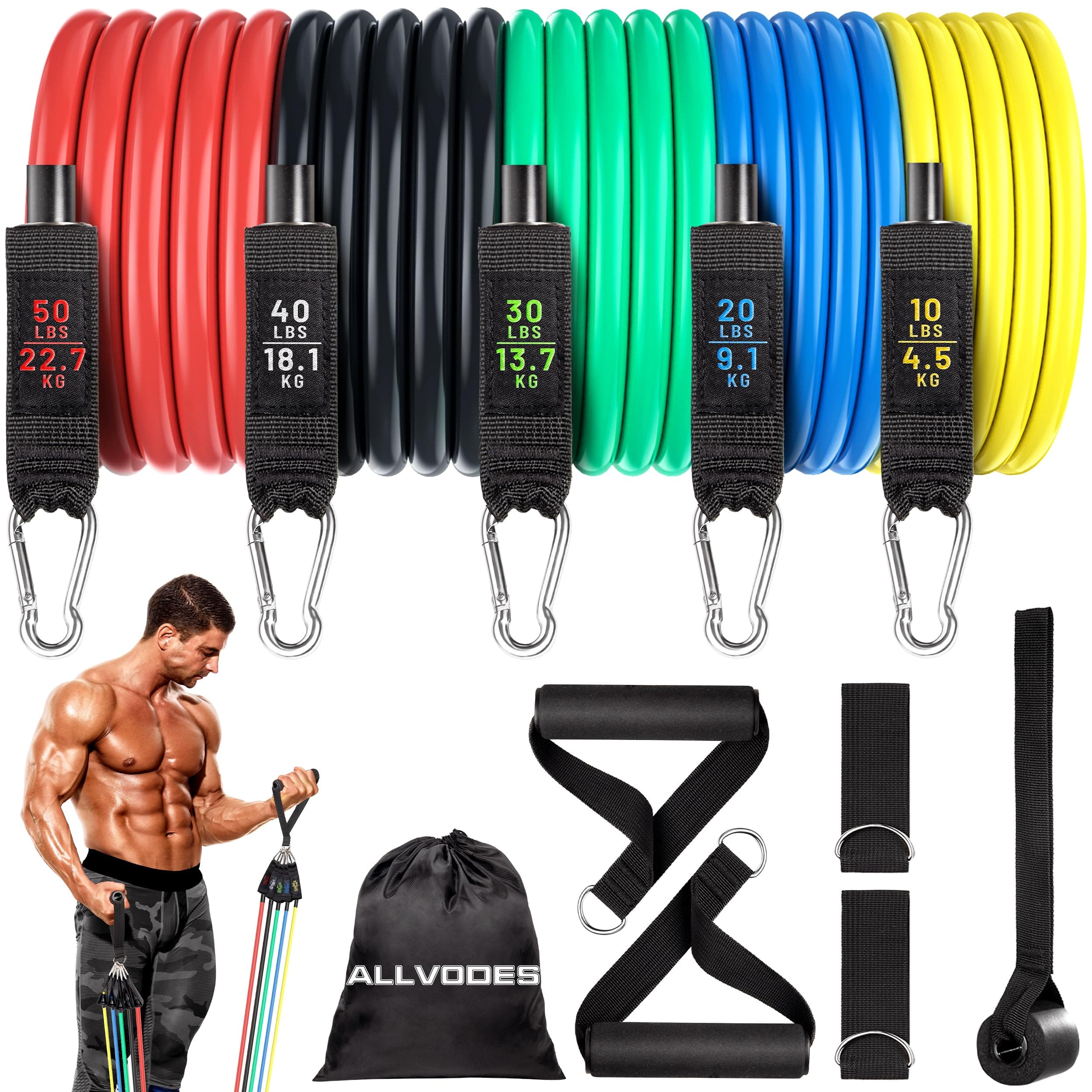Resistance Bands, Resistance Band Set, Workout Bands, Exercise Bands for Men and Women, Exercise Bands with Door Anchor, Handles, Legs Ankle Straps for Muscle Training, Physical Therapy, Shape Body
