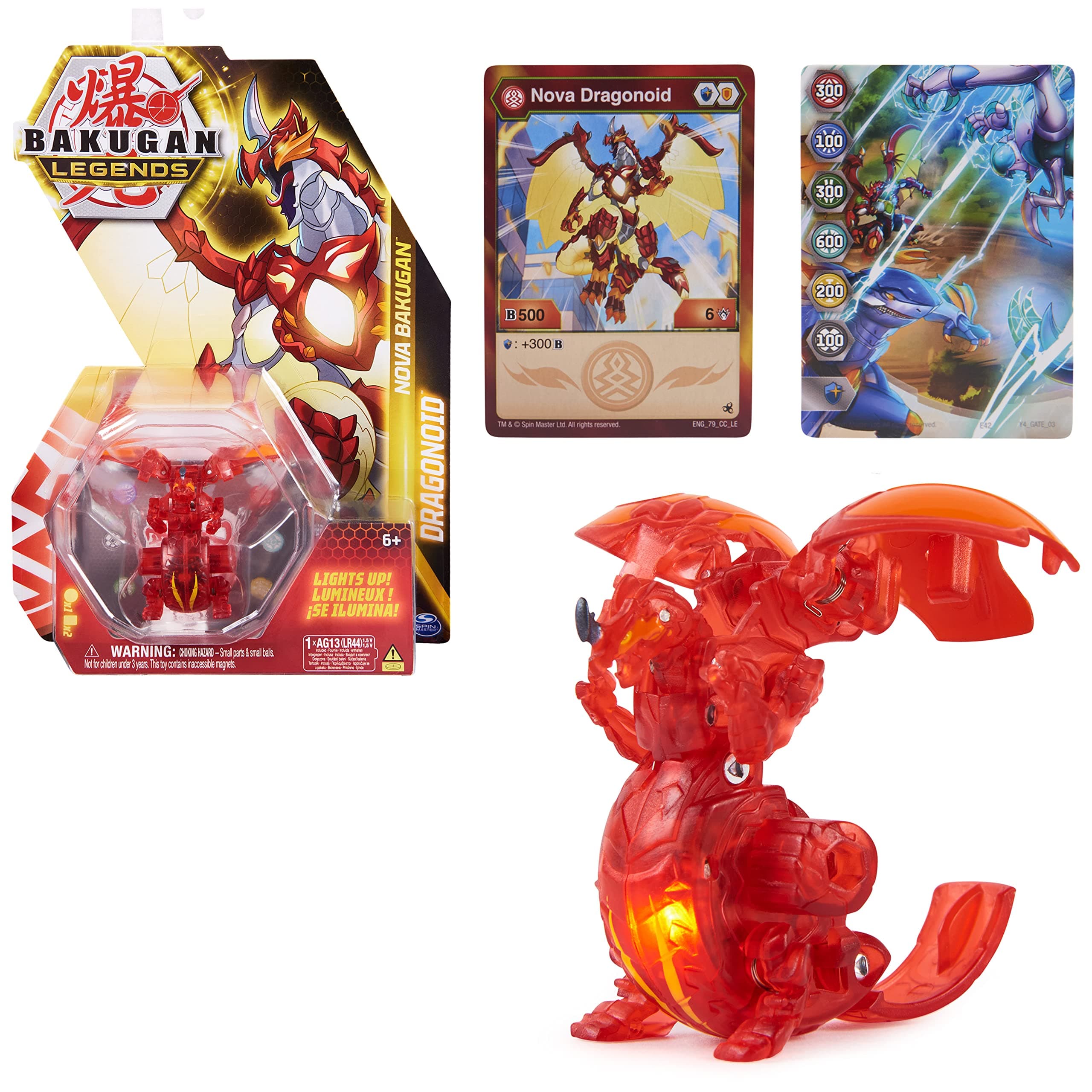 BAKUGAN Legends - Pack of 1 Nova Dragonoid Season 5-1 Luminous Nova Ball and 2 Collection Cards - Cartoon - Children's Toy Age 6+