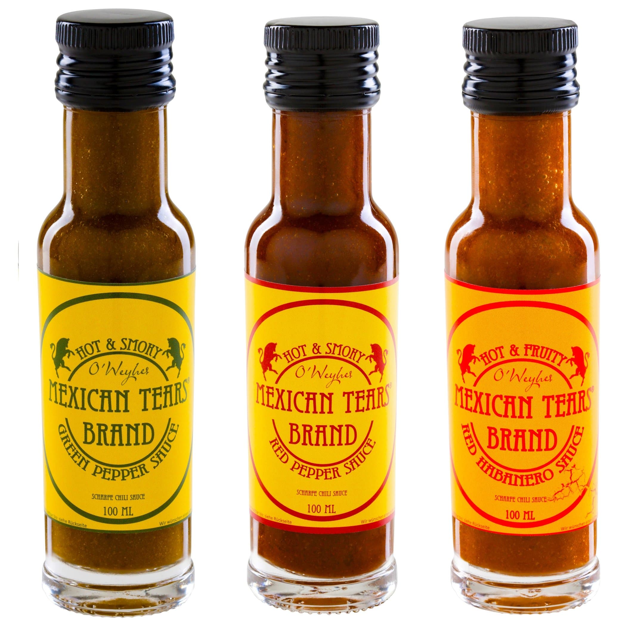 Mexican Tears® - 3 Pack, Hot Chili Sauce Made with Smoked Chipotles, Jalapeños, air Dried Habaneros and Fleur de Sel (Premium Seasalt) [3x100ml Chilli Sauce]